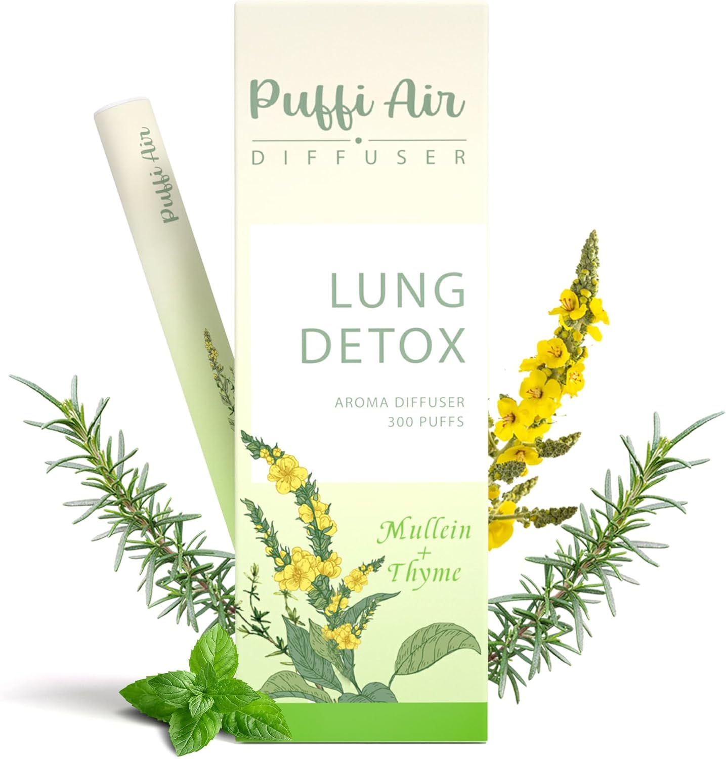 Herbal Diffuser Pen with Extracts of Mullein, Thyme and Mint for Lung Cleansing, Breathing Improvement, Oral Air Freshening and Quitting Bad Habit - 300 Uses image number 5