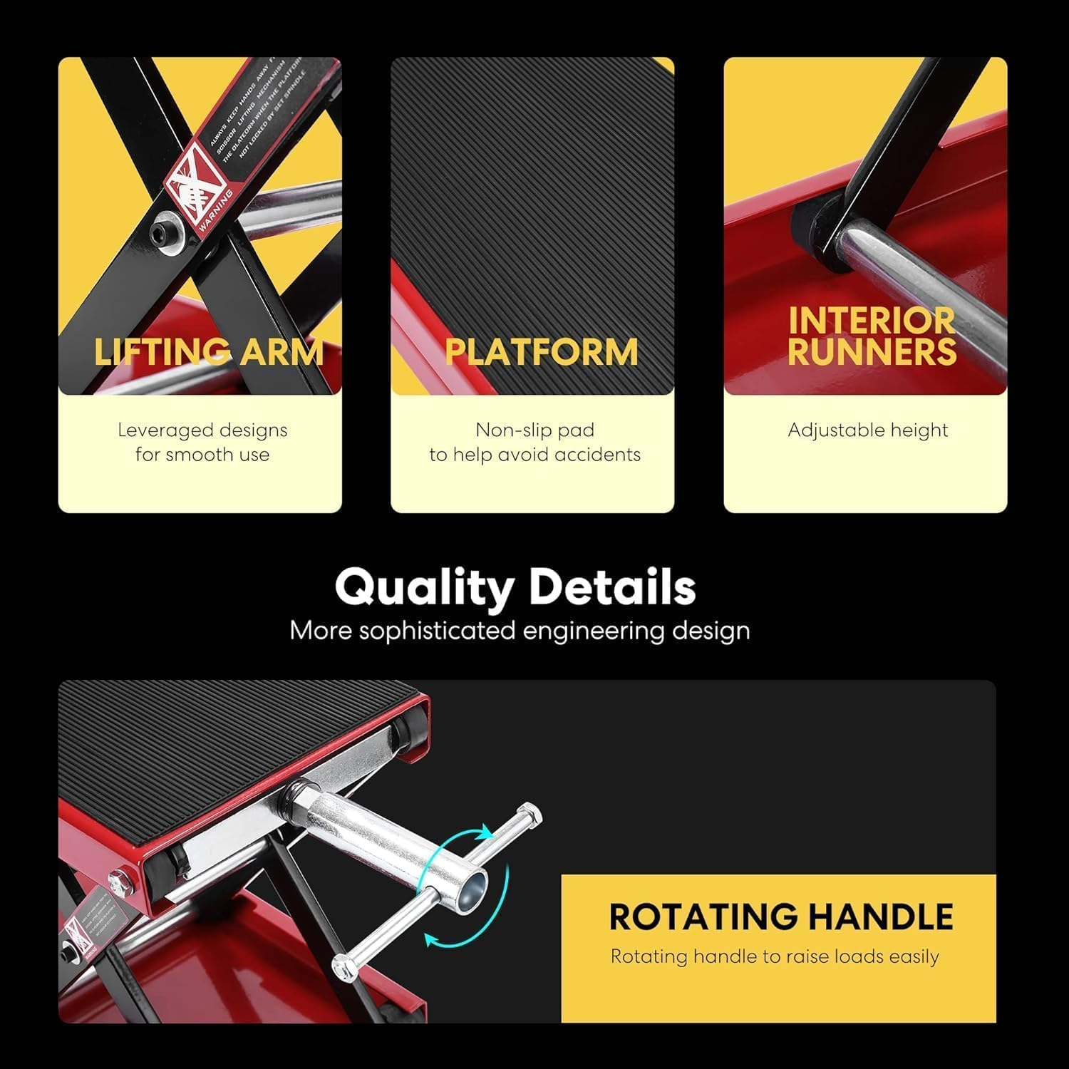 Homodoskey Motorcycle Lift Scissor Jack Steel Wide Deck Hoist Crank Center Stand 1100 LBS Capacity for Motorcycles, Atvs, Dirt Bikes Red image number 6