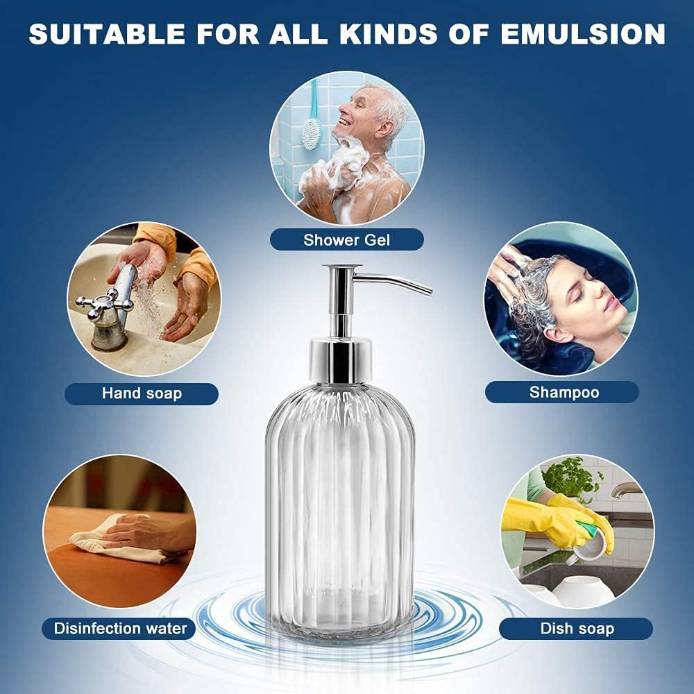 2PC Glass Jar Soap Dispenser - 14Oz Liquid Soap Dispenser, Refillable Liquid Bottle Dispenser, Premium Dispenser for Bathroom, Ideal for Kitchen Dish Soap, Soap, Shampoo Lotion Bottle (Transparent) - Blue image number 5