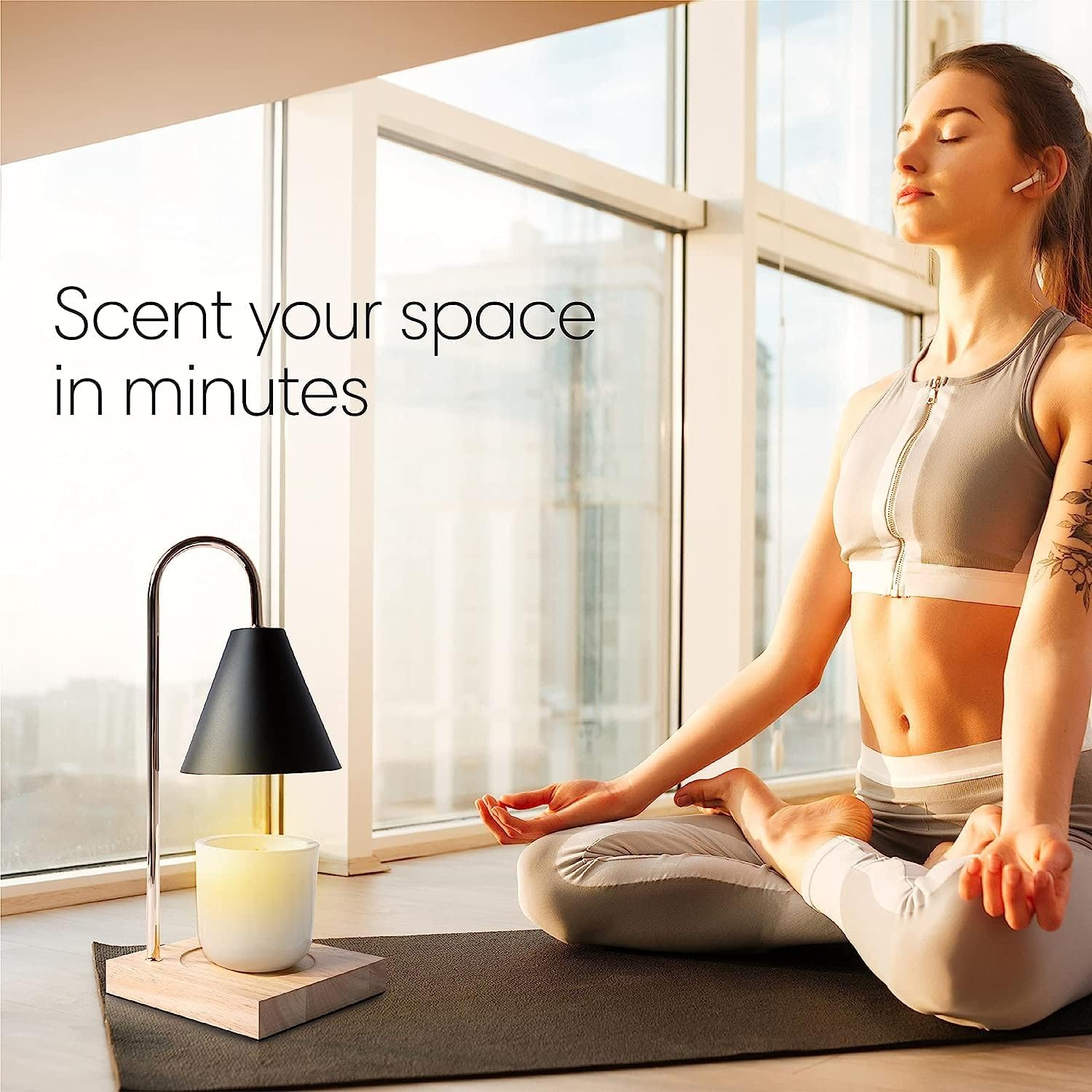 Candle Warmer Lamp, Compatible with Large Jar Candle, White Marble, Dimmable Candle Lamp Style Melter for Scented Candle, Wax Melt, Bedroom Sleep Aid Lamp for Home Decor (Black) image number 3