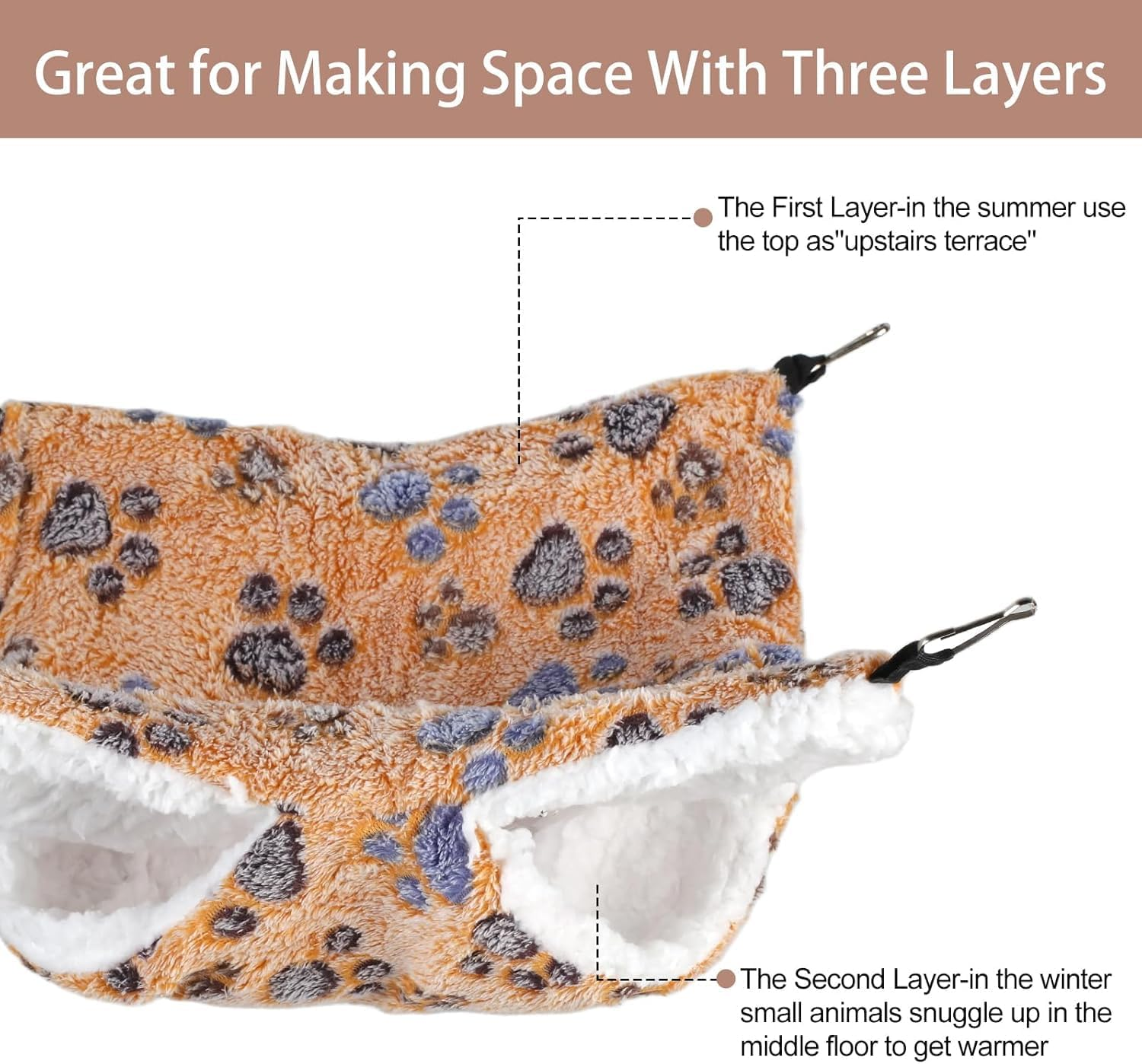 Double-Layer Pet Cage Hammock for Small Animals, 2 Pack Double-Layer Pet Cage Hammock, 2-Layer Soft and Fluffy Guinea Pig Hanging Bed,Soft Fluffy Hanging Bed for Guinea Pigs, Rats, Hamsters