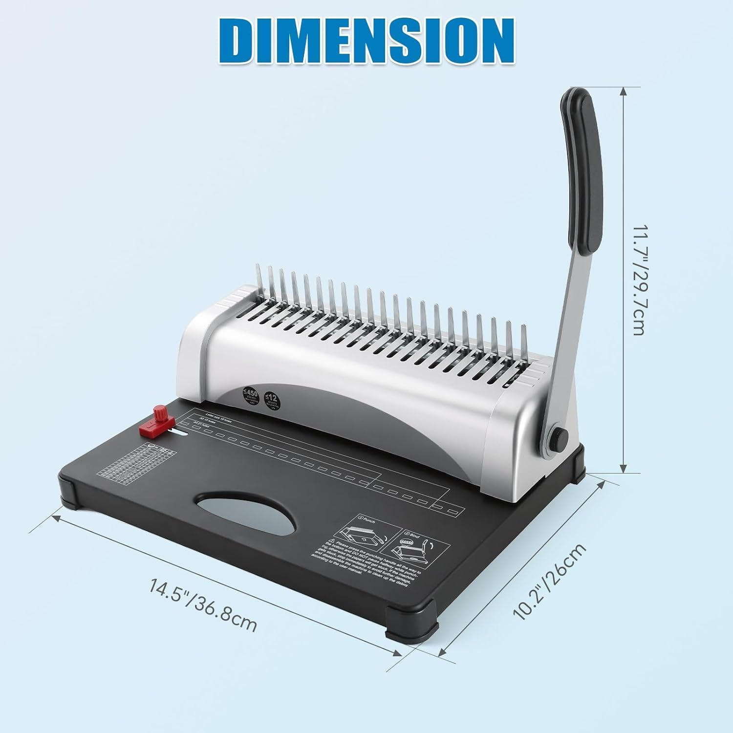 PANTREE Comb Binding Machine, 21 Holes 450 Sheets Coil Binding Machine Includes 100 PCS Rubber Ring, Punches 12 Sheets, Fits Letter Size, A4, A5 or Smaller Sizes (White) image number 3
