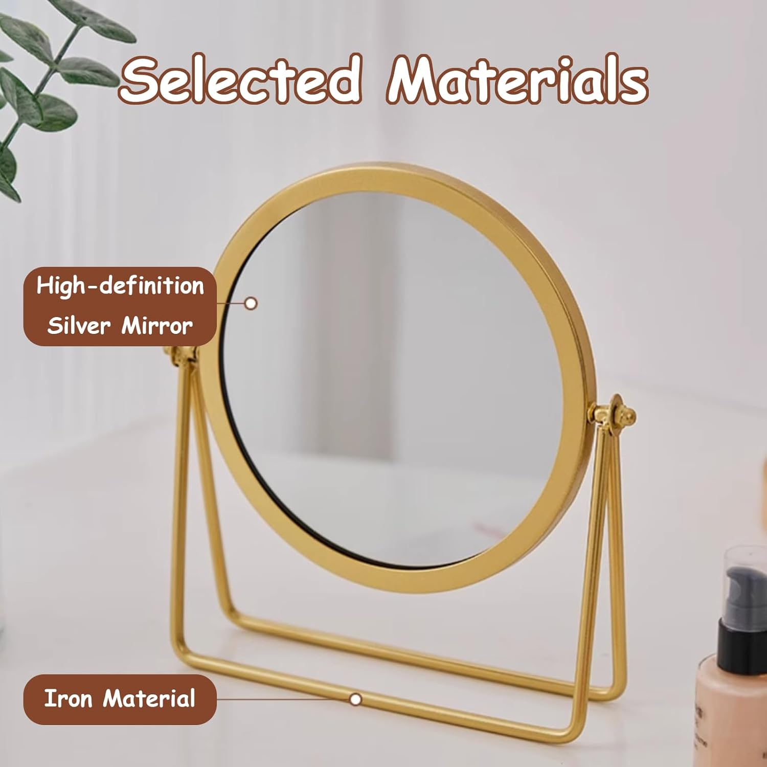 Taoluwin Tabletop Vanity Mirror, 360&deg; Adjustable Stand Mirror with HD Glass, Sturdy Iron Frame, Nordic Design, Portable Travel Mirror for Makeup, Dressing, Home Decor (High-Leg) image number 1