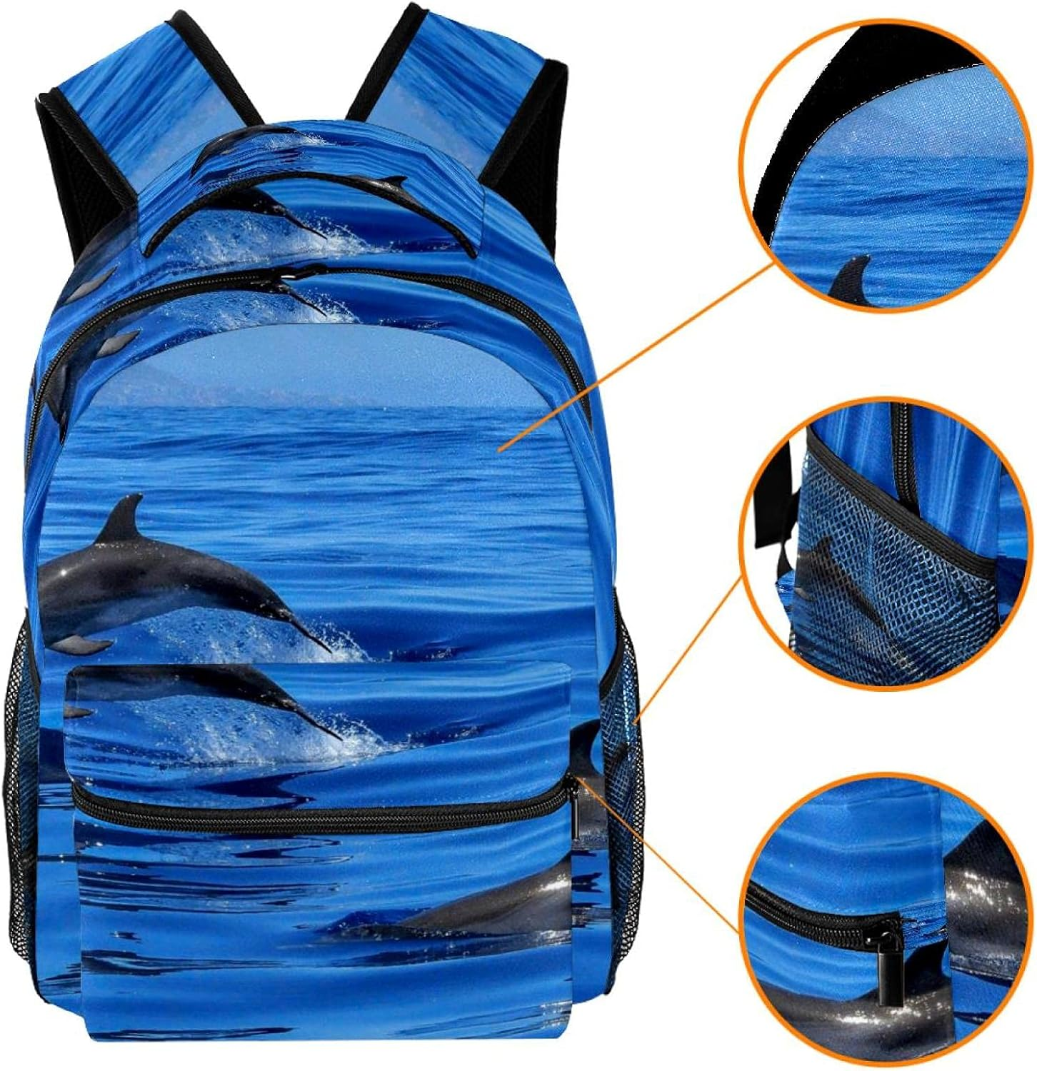 Dolphin Blue Ocean Backpack Students Shoulder Bags Travel Bag College School Tote Backpacks image number 5