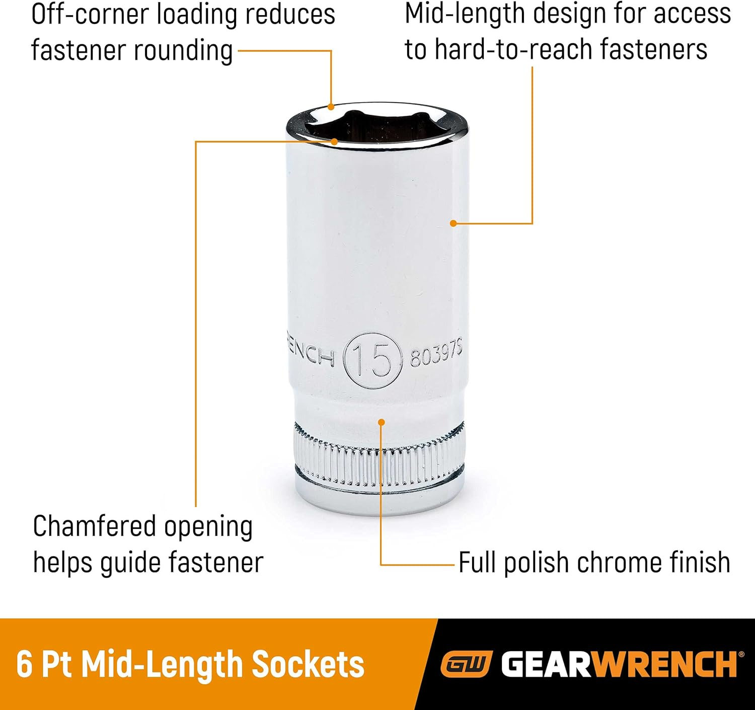 Gearwrench 3/8-Inch Drive 6 Point Mid Length Metric Socket, 12 Mm Size image number 2
