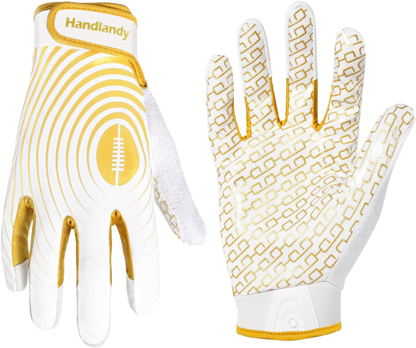 HANDLANDY Youth Football Gloves, Sticky Wide Receiver Gloves for Kids & Adult, White and Gold Stretch Fit Football Gloves (Small) image number 3