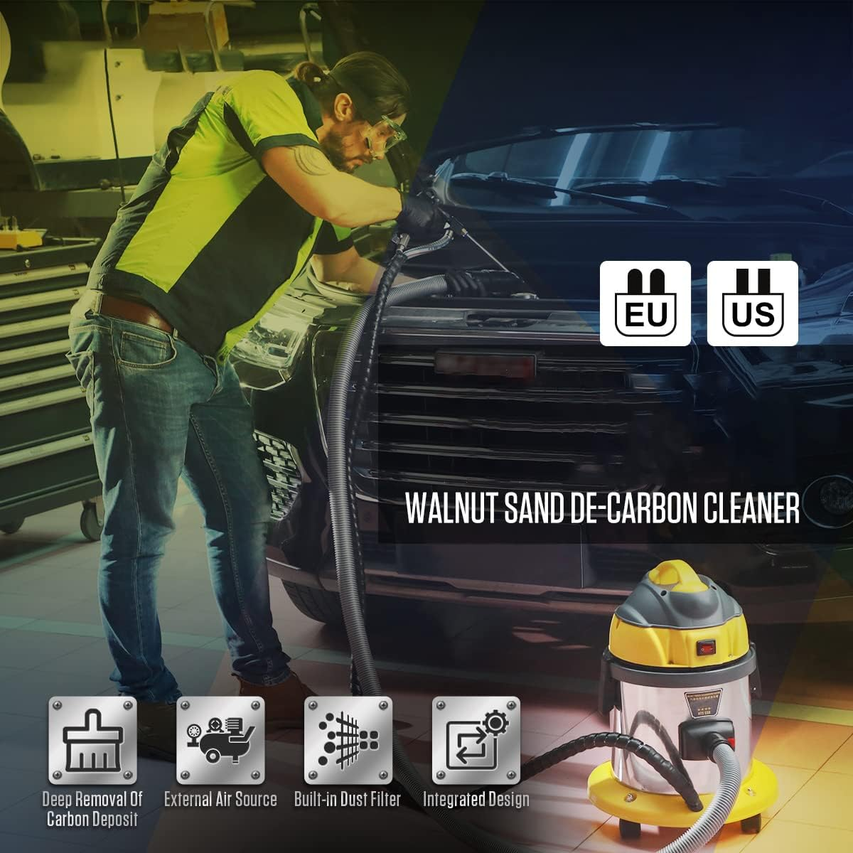 Walnut Sand De-Carbon Cleaner HTS558 Engine Intake Valve Cleaner Valvetronic System Walnut Powder Sand Carbon Deposit Cleaning Tool Car Walnut Blaster Cleaner with 23Pcs Car Model Adapters 110V/220V image number 4