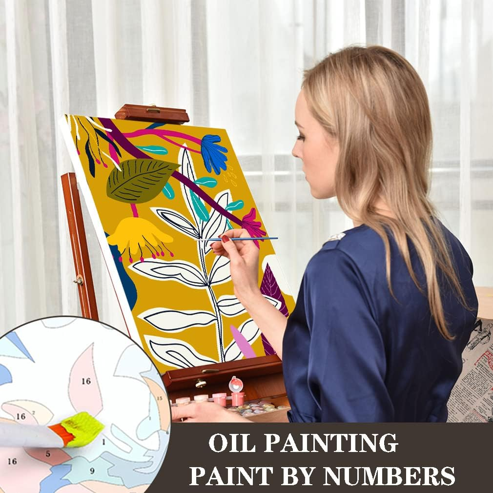 6 Pack Paint by Numbers for Adults- DIY Acrylic Painting Paint by Numbers Kits on Canvas without Frame, Simple Flower Oil Painting for Home Wall Decor 9.8X13.8Inch - Bronze image number 4