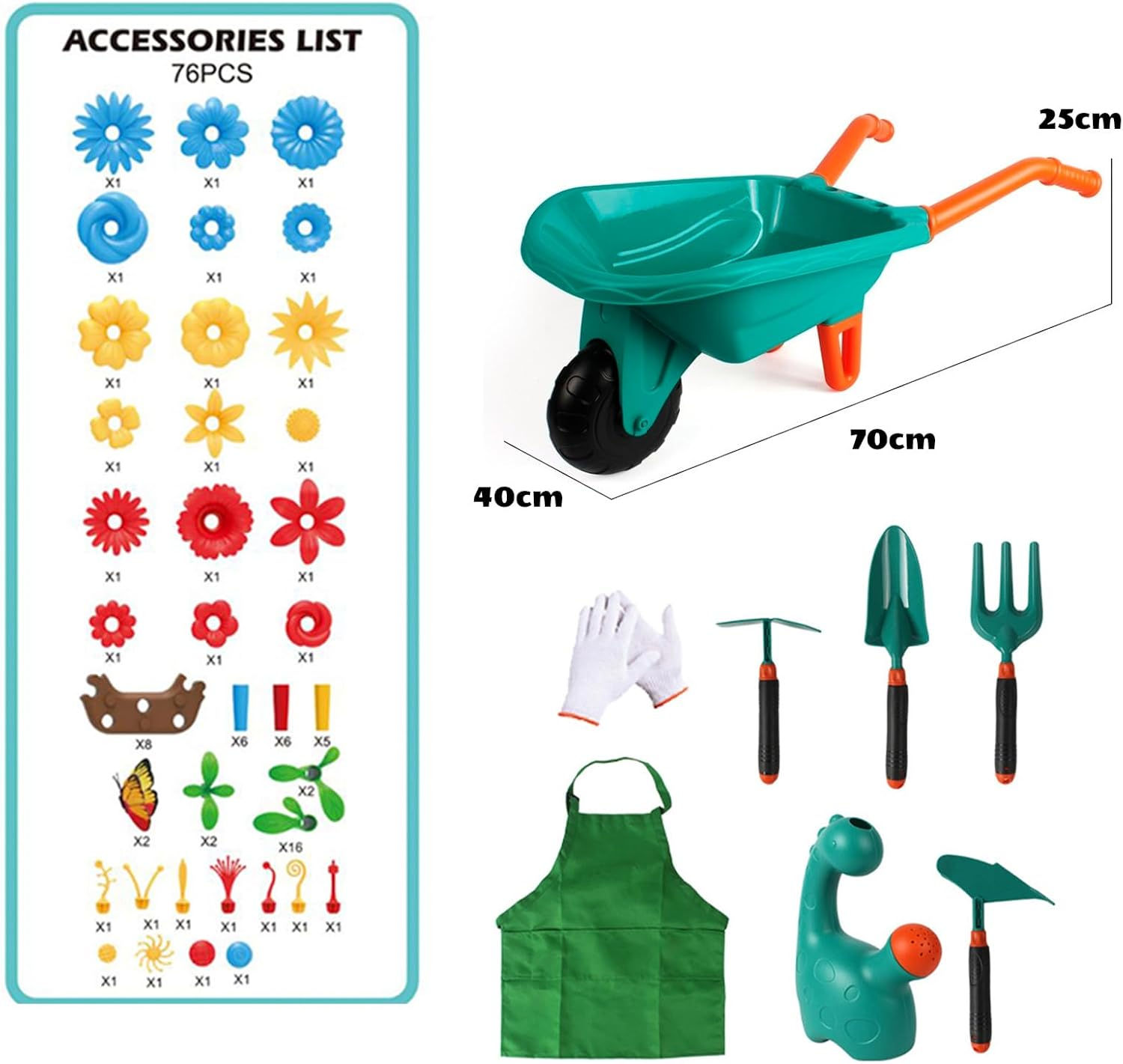 Kids Gardening Tool Set with Wheelbarrow, Watering Can, Gloves, Rake, Shovel - Fun Outdoor Indoor Pretend Toys for Toddlers Boys Girls Ages 3-7 image number 6