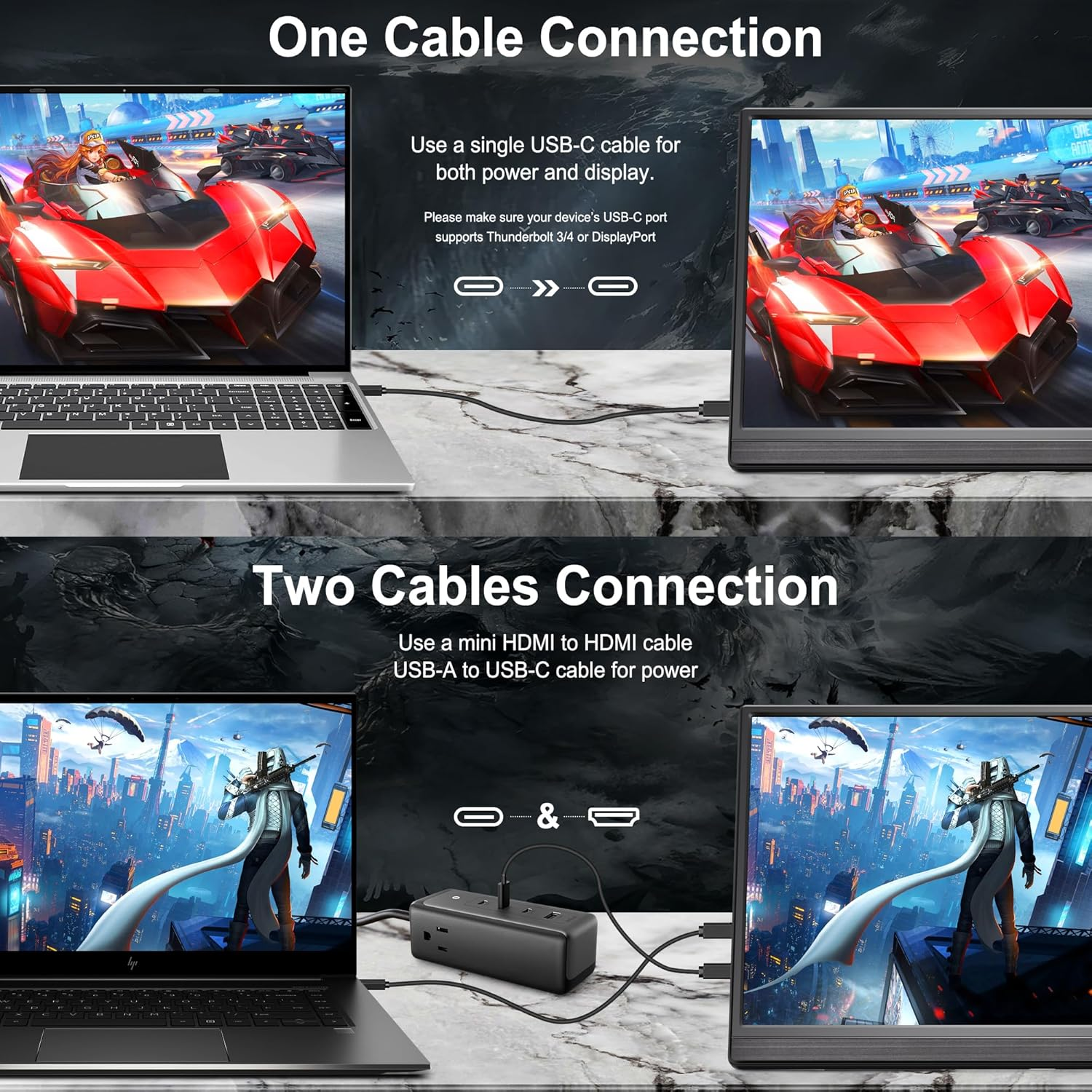 DANWIRT Portable Monitor 15.6" FHD 1080P IPS, USB-C/HDMI, Built-In Stand, Display for Laptop, PC, Mac, PS4/PS5, Xbox &ndash; Lightweight Travel Monitor image number 5