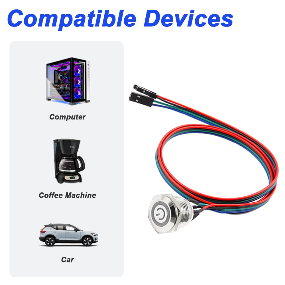 Xiatiaosann 16Mm Chassis Switch Host Metal Button Cable, PC Case LED Power Button ATX Supply On/Off Extension Cord for DIY Computer Switch, with 1 to 2 Splitters (Yellow) image number 3
