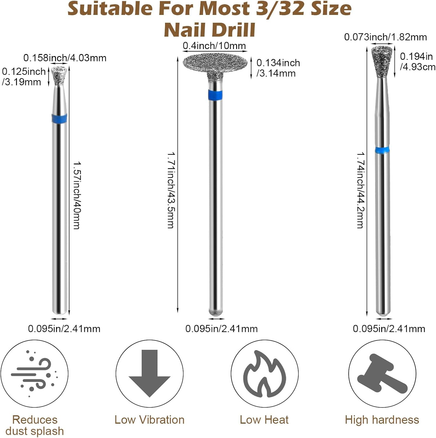 3-Piece Nail Cutter Bits Set, Conical Micro Cuticle Drill Bit, Multifunctional Cutter Bits, Cuticle Cleaning Nail Drill, Nail Cutter Attachments for Manicure, Pedicure, Cuticle, Polishing, Acrylic Gel image number 4