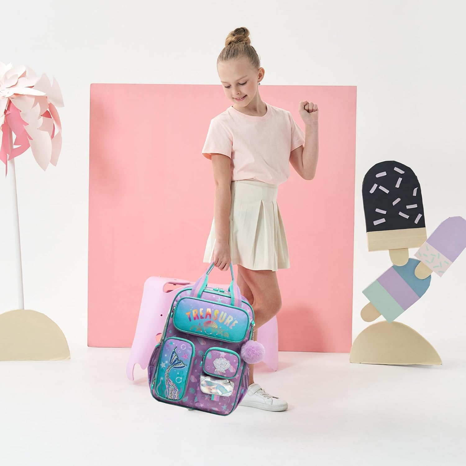 MYHSBYO School Backpacks for Girls Boys Kids Backpack with Lunch Bag for Elmentary Preschool Students - A Green Unicorn image number 3