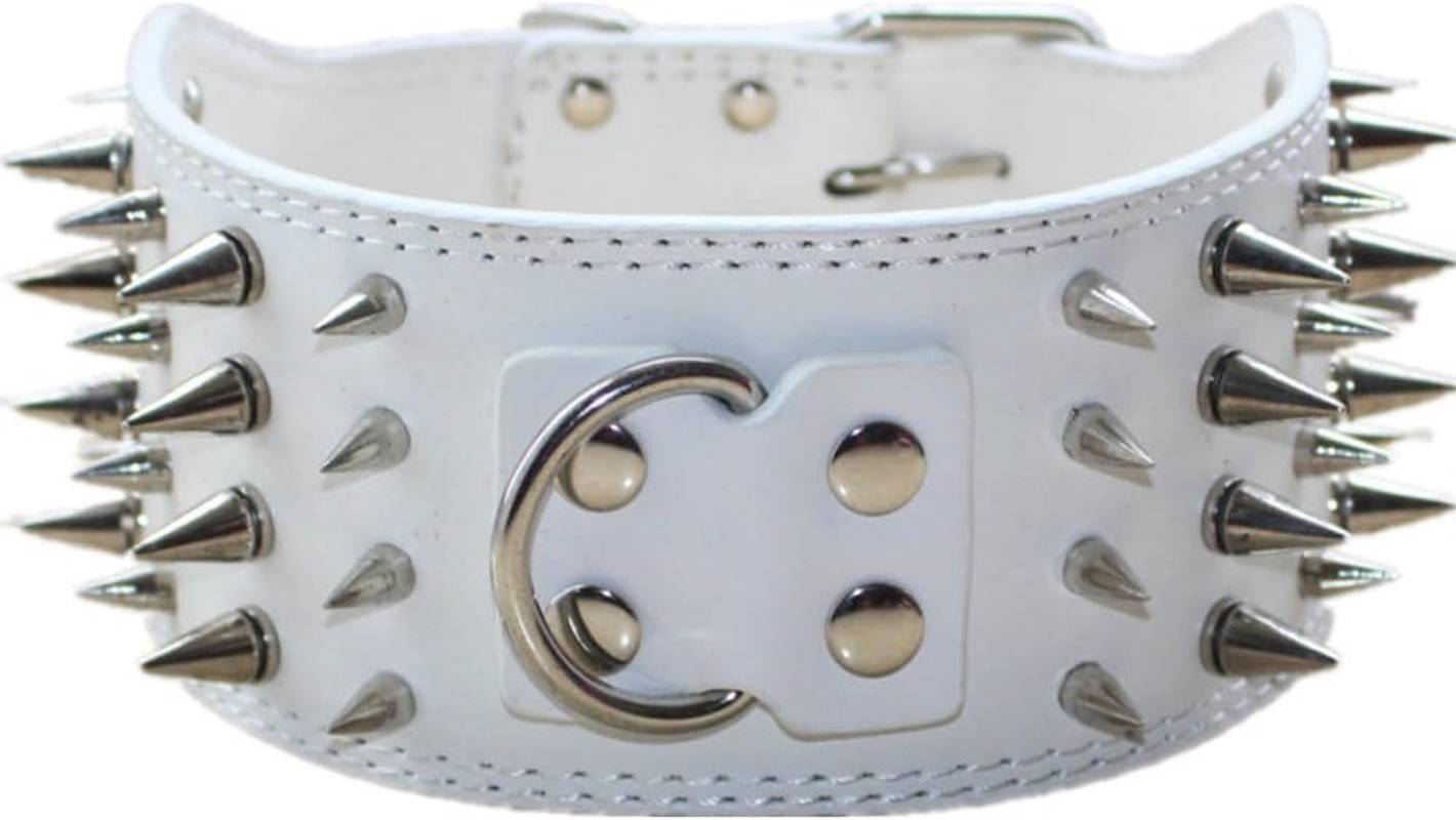 Haoyueer 3" Sharp Spiked Studded Leather Dog Collar for Training,Sports,Walking,Medium,Large,X-Large,For Pitbull,Labrador,Boxer(Black,L) image number 2