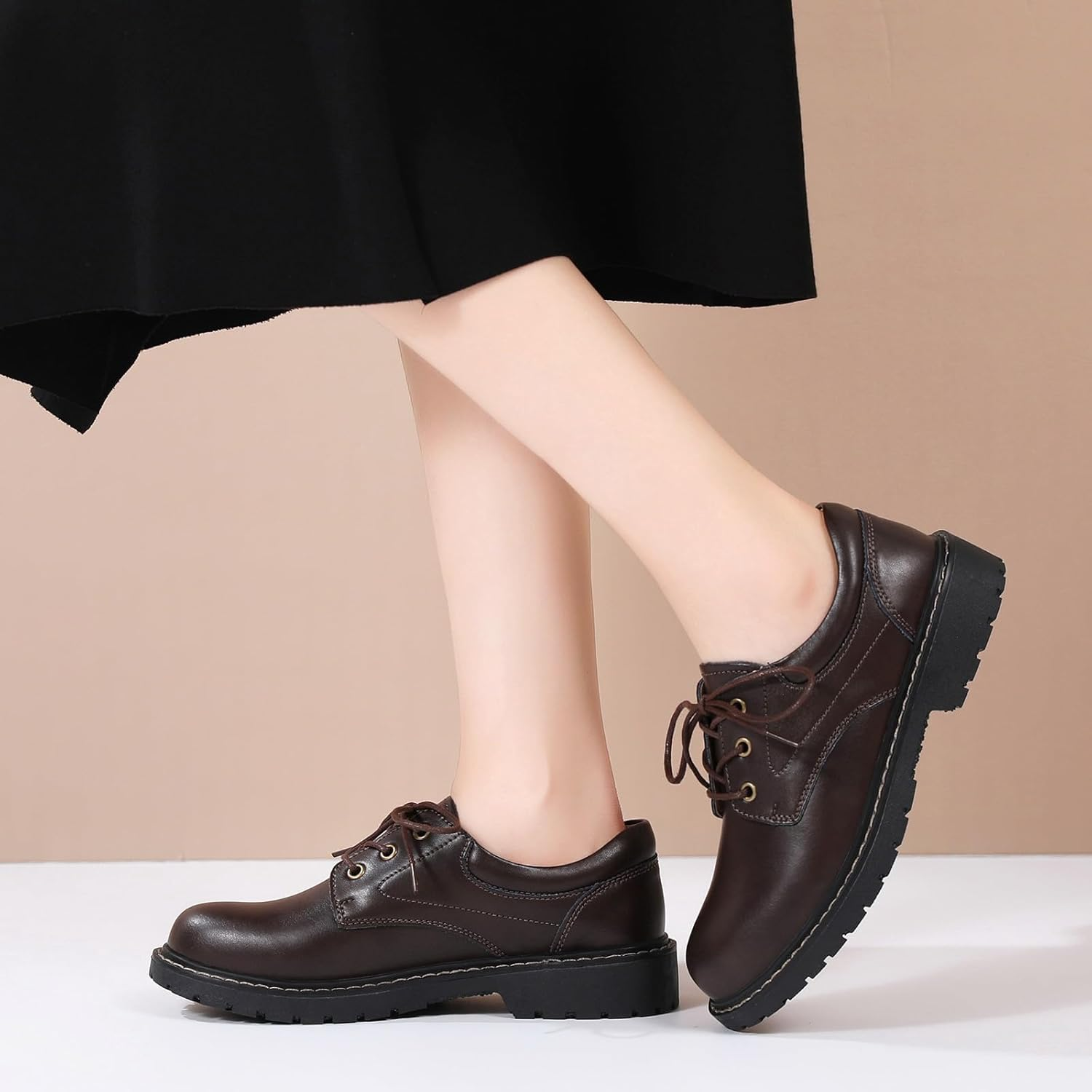 IUY Black Oxford Shoes for Women Leather Work Office Non Slip Dress Shoes Comfortable Shoes image number 6