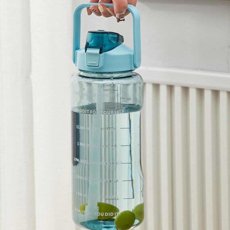 2L Water Bottle Straw Cup Motivational Drink Flask with Time Markings Sports Gym - Durable Gym Sports Flask, Bpa-Free, Leakproof - Green image number 6