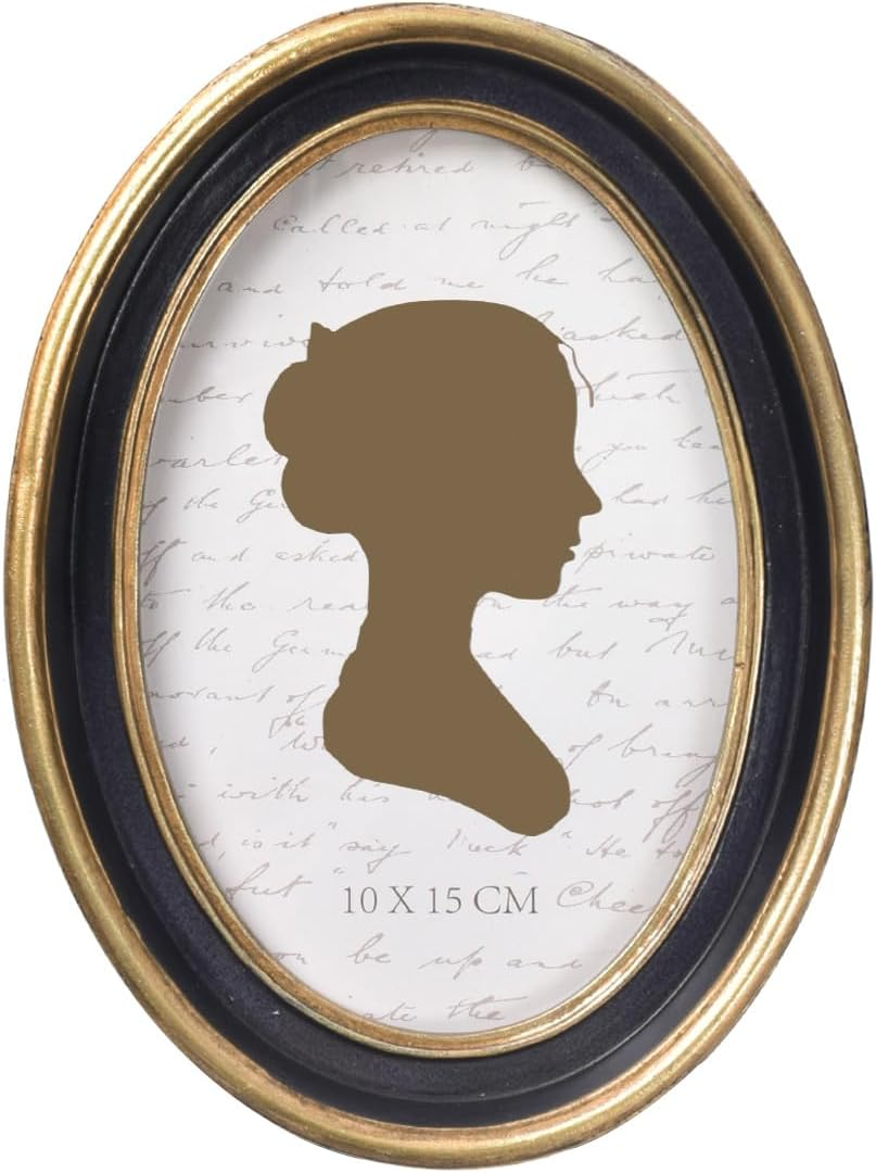 AELS 4X6 Inch Vintage Picture Frame, Elegant Antique Photo Frames with Glass Front, Photo Display, Tabletop Wall Hanging, Gift Ideas, Black Oval with Gold Trim