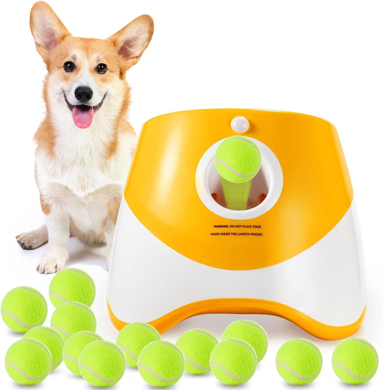 MEKAPLE Automatic Dog Ball Launcher, Dog Ball Thrower Machine with 10-30Ft 3 Launching Distance, Interactive Toys for Small Dogs Indoor & Outdoor, 15 Mini Tennis Balls Green Color