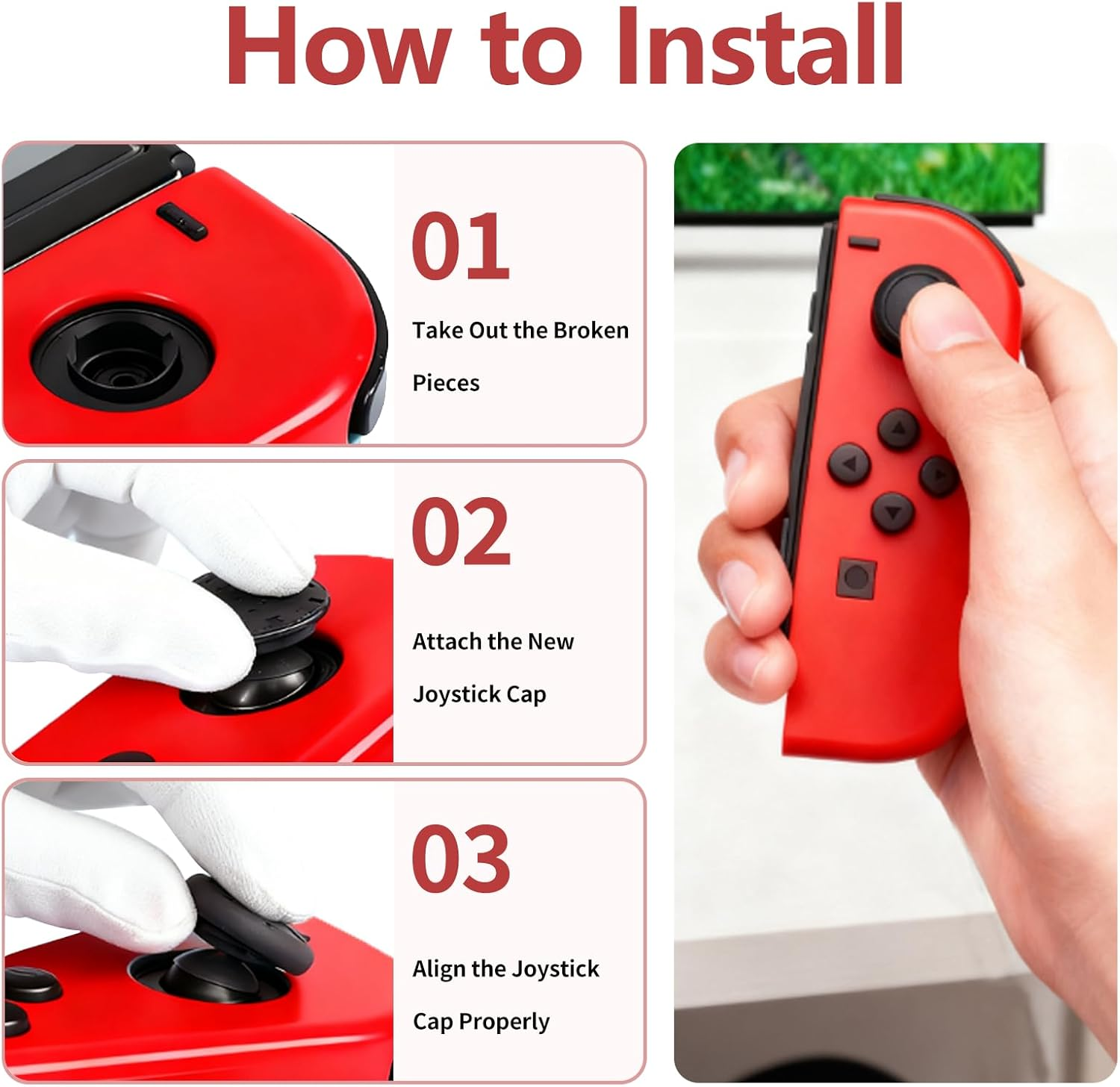 ONBPIY Thumb Grip Replacement Soft Silicone Analog Joystick Caps 2 Pairs for Nintendo Switch Joy-Con Comfortable Anti-Slip Black White for Switch Lite image number 4