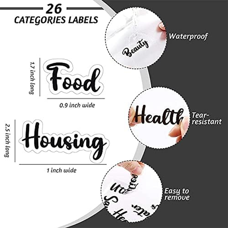 A6 PU Leather Binder Budget Planner Organizer 6 Ring Binder Cover, 8Pcs Binder Pockets, 12Pcs Expense Budget Sheets & 2Pcs Categories Sticker Labels, Money Saving Binder for Budgeting(Black) image number 3