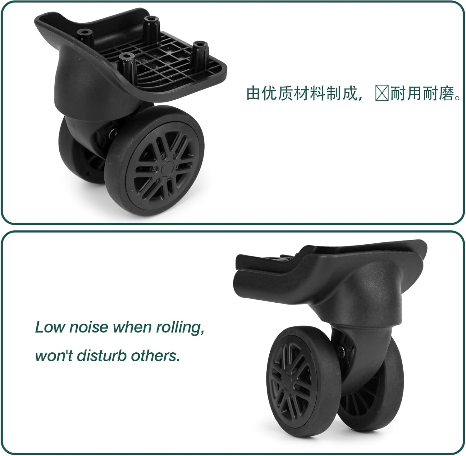 Ech.Apr 1 Pair Luggage Wheels Replacement,Mute Suitcase Wheel Repair Set, Black Luggage Suitcase Caster Wheel Replacement Parts, Double-Row Wheels image number 3