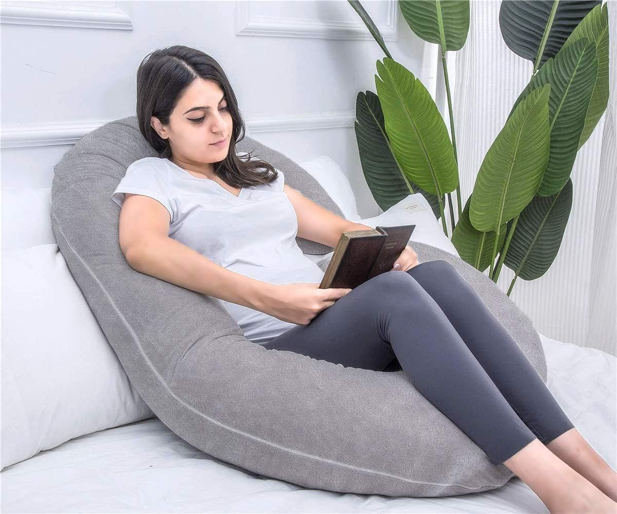 Pregnancy Pillow, C Shaped Full Body Pillow for Maternity Support, Pregnant Women Sleeping Pillow with Velvet Cover (Dark Grey) - Green image number 2