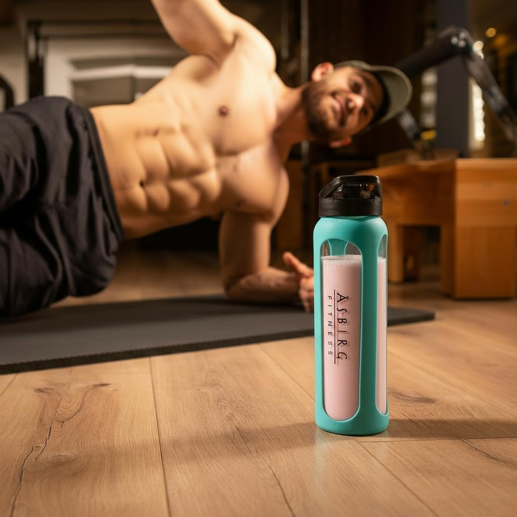 Asbirg Glass Protein Shaker 700 Ml - Bpa-Free, Leak-Proof & Robust - Protein Shaker with Borosilicate Glass Mixball - Drinking Bottle for Fitness & Sports | Aqua Blue image number 6