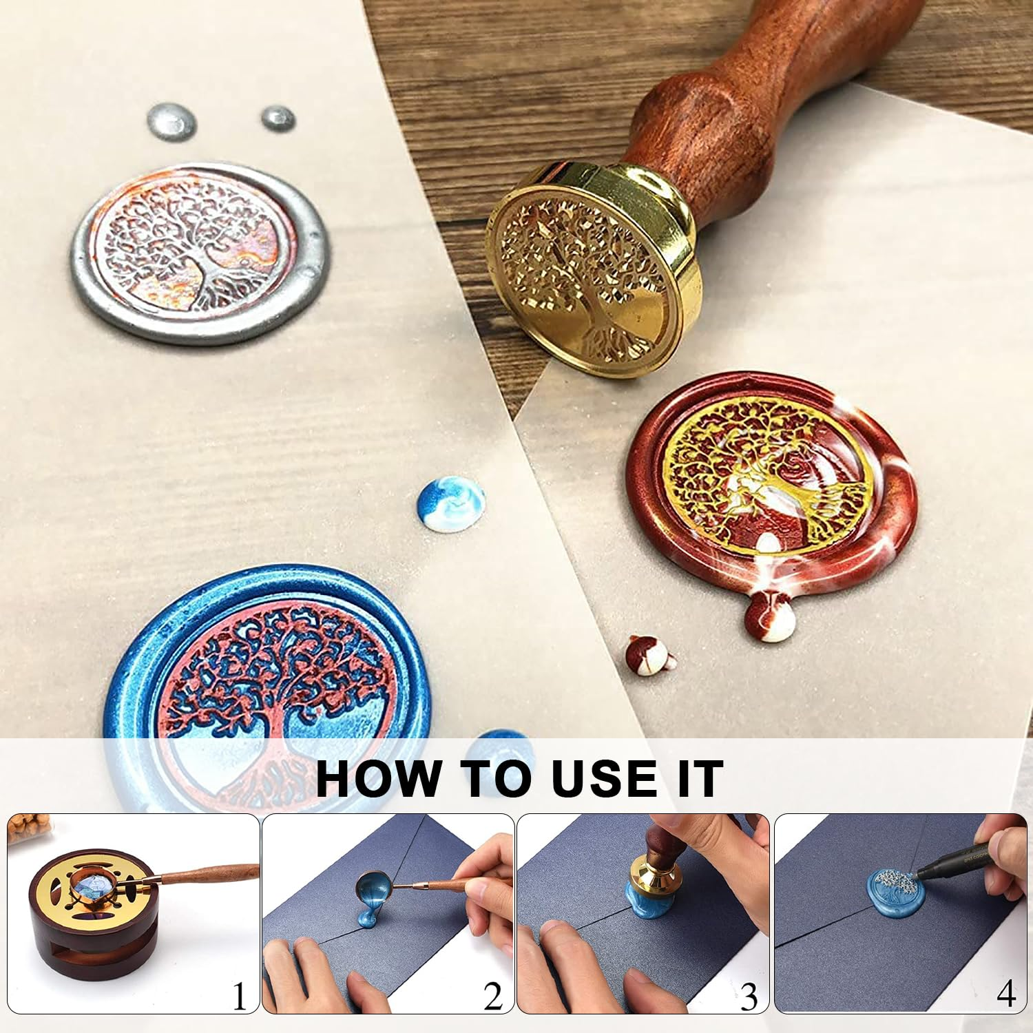 Wax Seal, Wax Seal Stamp Kit, Comes with Heater, Vintage Envelope, Wax Melting Spoon and More. Sealing Wax, for Making Wedding Invitations, Letters and Other Craft Projects (Multicolor) image number 1