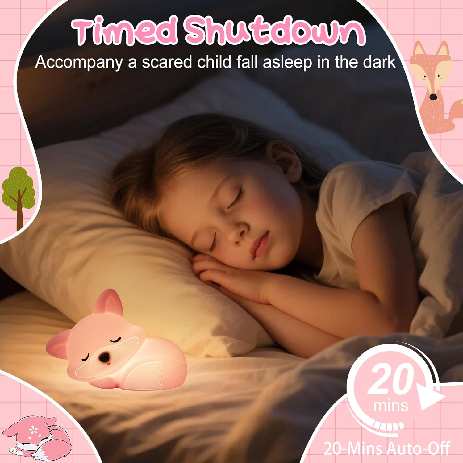 Okayera Fox Lamp, Squishy Fox Silicone Lamp for Children, Auto-Off Rechargeable Dimmable Night Light, Creative Gifts for Breastfeeding, Children'S Room, Baby Girls, Women, Toddler image number 6