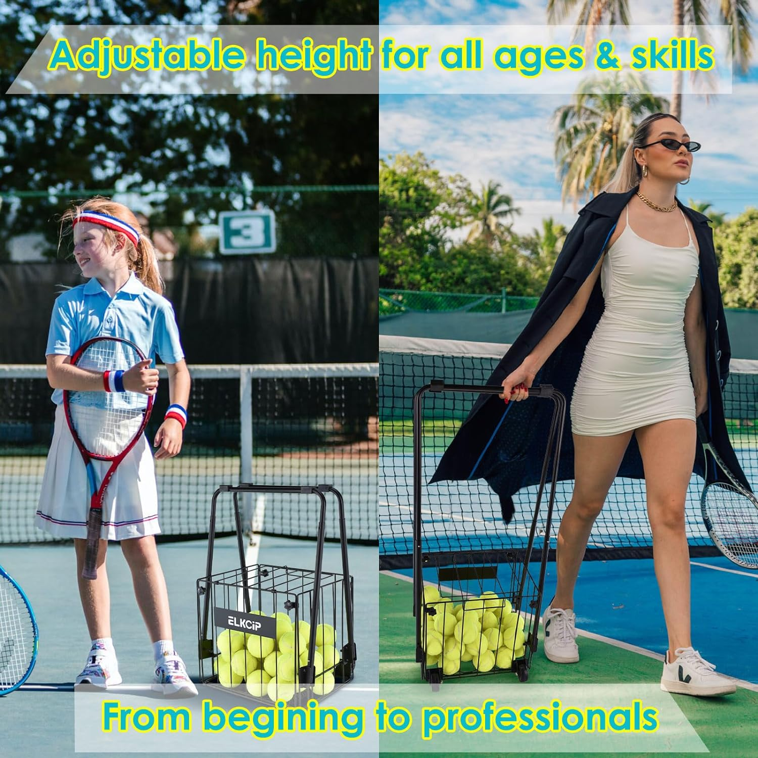 ELKCIP Portable Pickleball & Tennis Ball Collector - Pickleball Retriever Basket Carrier Gatherer Picker Hopper Container for Picking and Storage Training Tool for Ball - Foldable image number 6