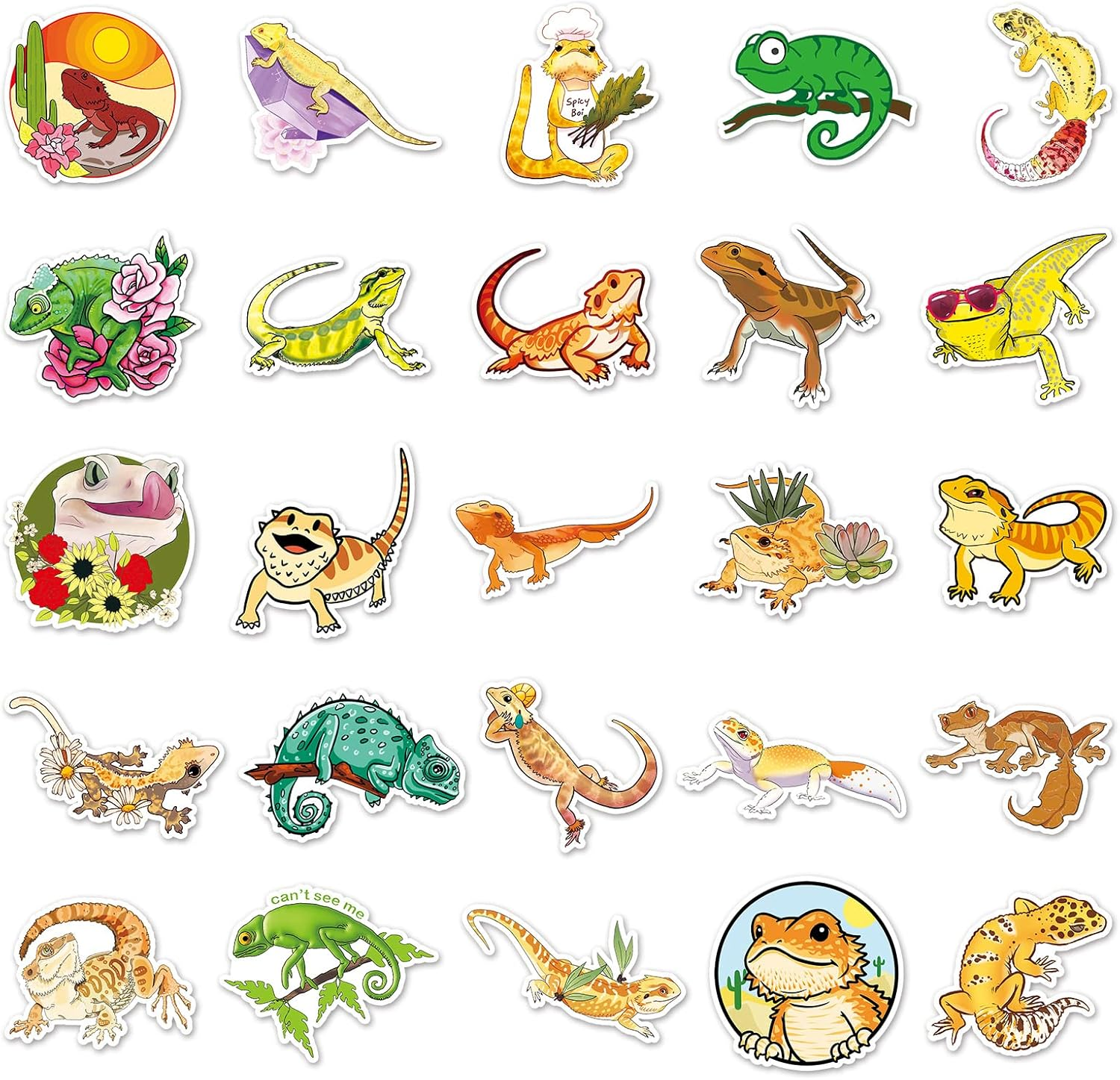 50 Packs Gecko Stickers Water Bottles Laptop Phone Motorcycle Computer Guitar Skateboard Hydroflasks Wall Lizard Vinyl Sticker Waterproof Aesthetic Trendy Decals for Teens Girls Adults image number 6