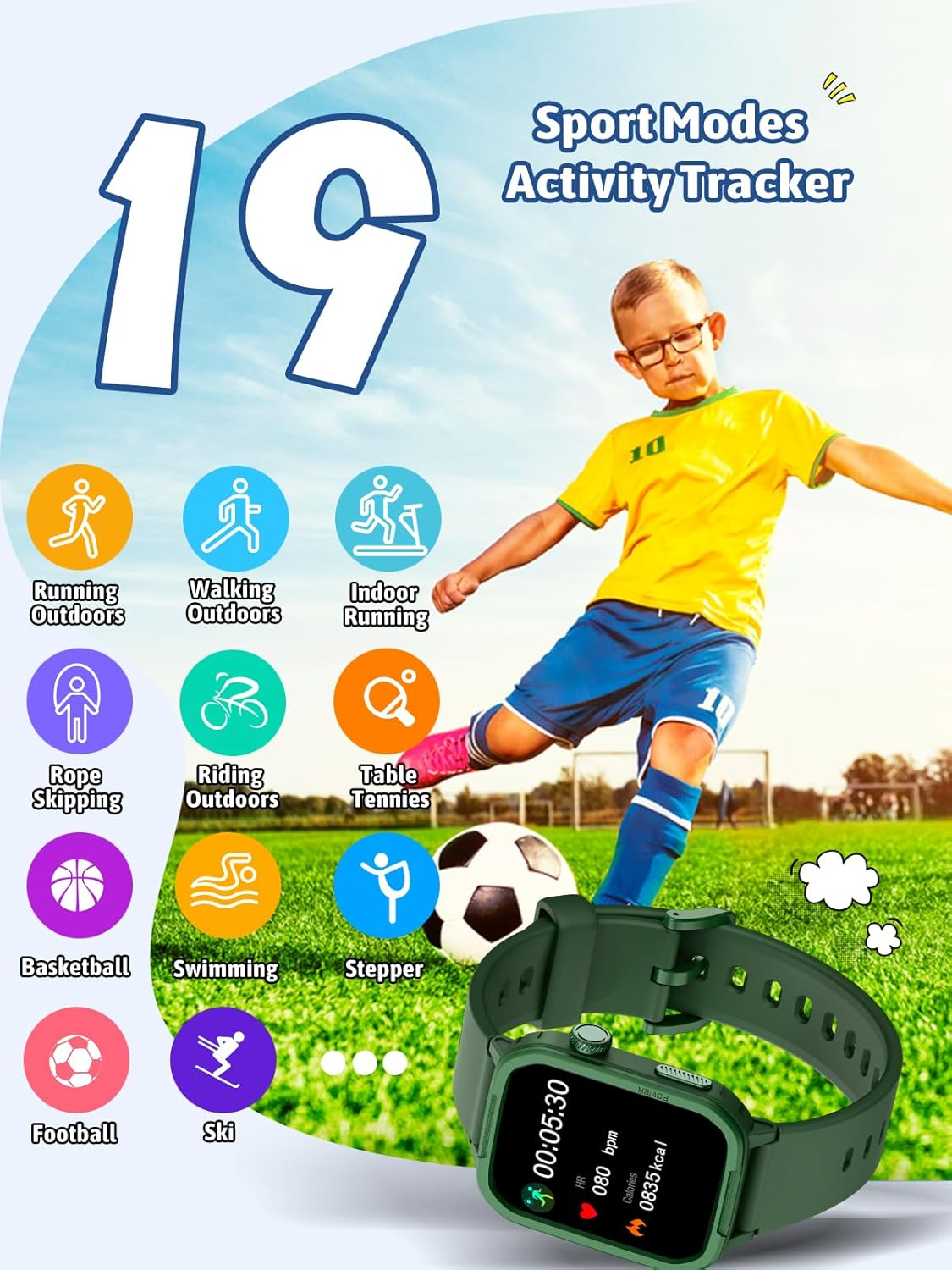 Mgaolo Kids Smart Watch,Fitness Tracker with Heart Rate Sleep Monitor for Boys Girls,Waterproof Activity Tracker Pedometer Step Counter for Android Iphone (Used without App/Phone) (Black) image number 1