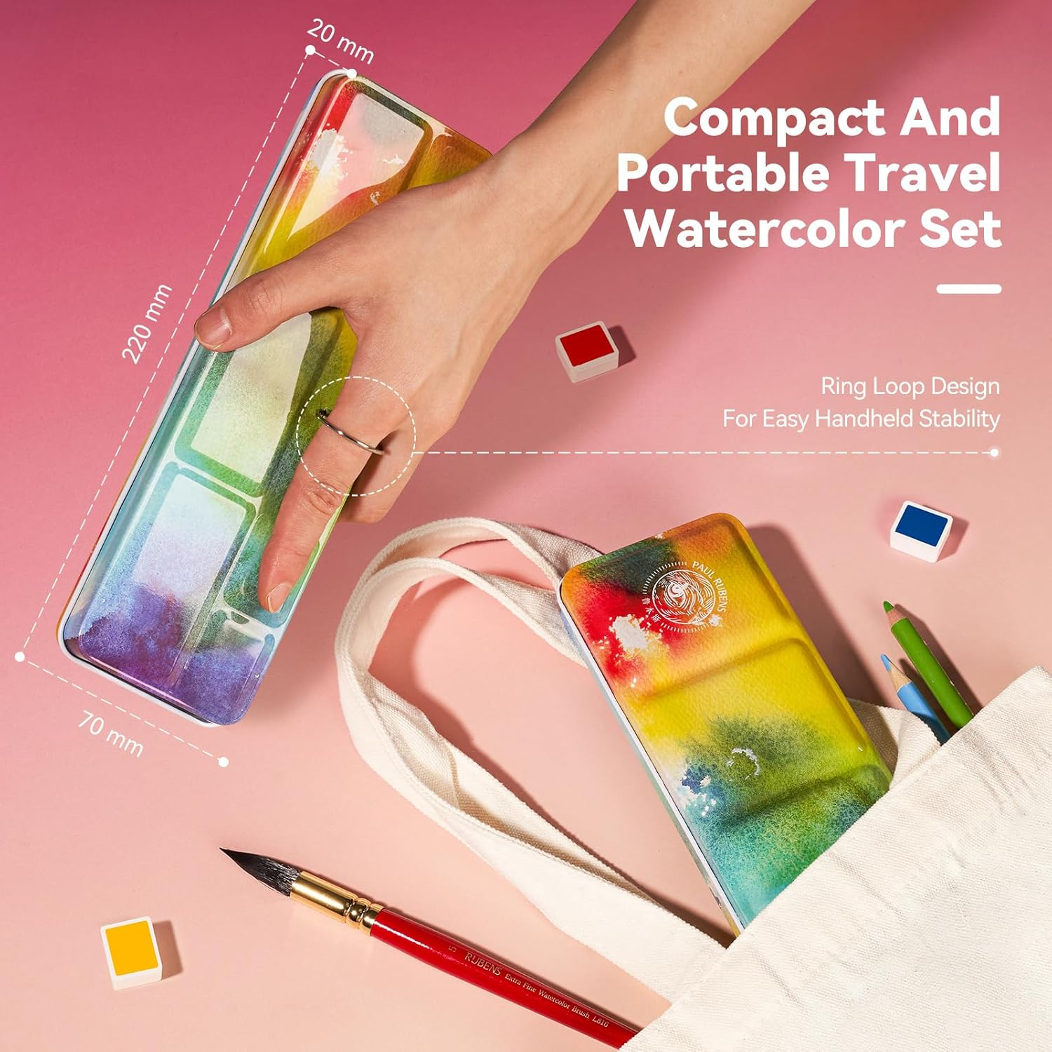 Paul Rubens Watercolor Paint Set, 24 Colors Solid Watercolor Paint, Easy to Blend and Diffuse Watercolor Palette, Compact and Portable Travel Watercolor Set Suitable for Beginners and Professionals image number 3