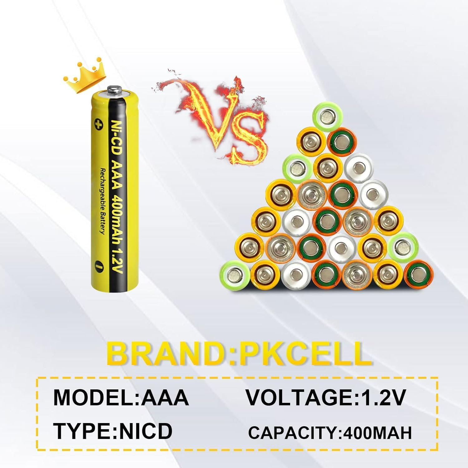 PKCELL AAA Rechargeable Battery, 1.2V Nicd Rechargeable Battery, NICD AAA 400Mah Stable Charge, Strong Durability 10 Pcs image number 6