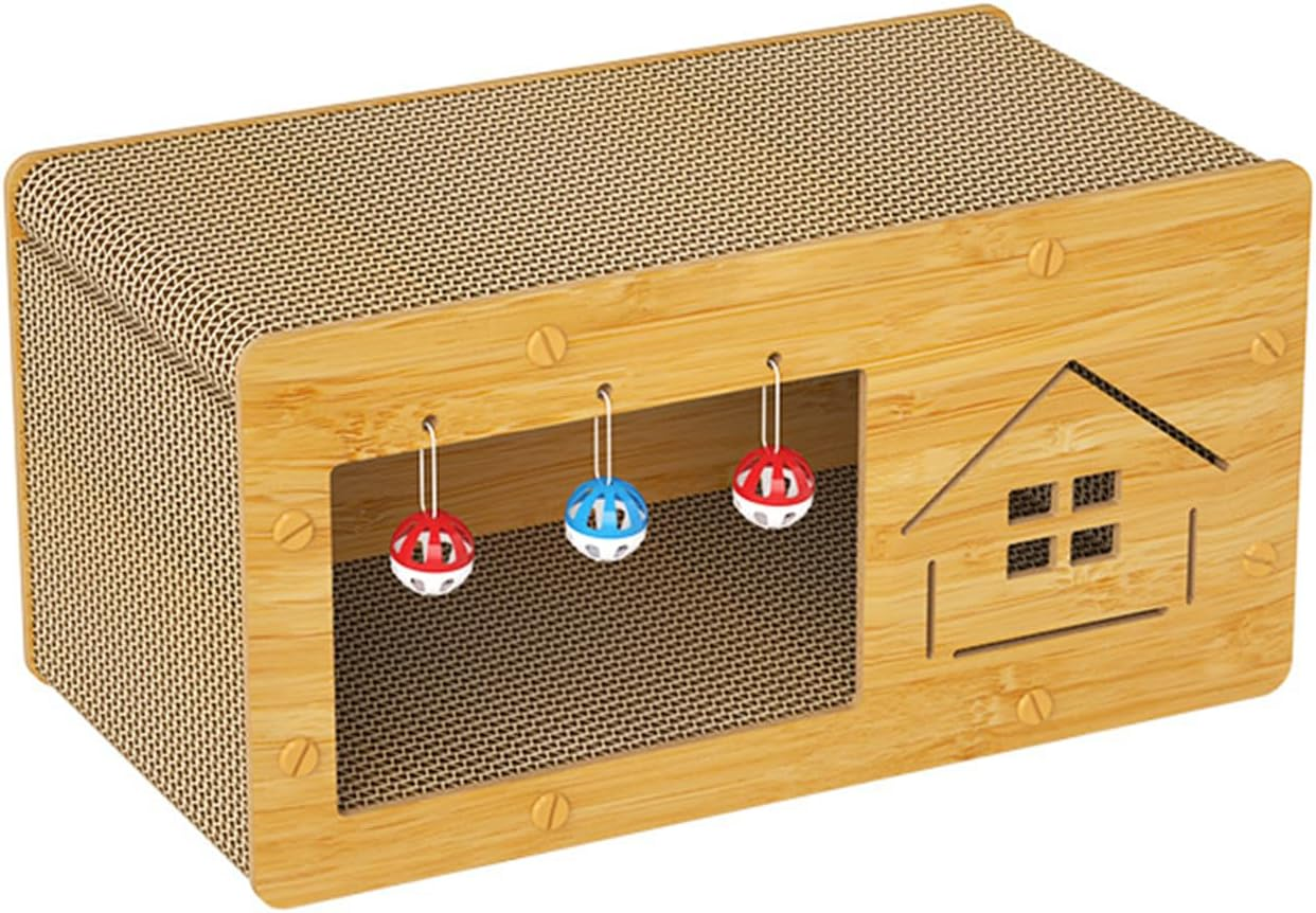 Cat Scratching House Cardboard Cat House with Cat Scratching Pads Cat Bed Condo with Bell Fluffy Ball for Multi Small Pet Large Kitty Easy to Assemble Large image number 3