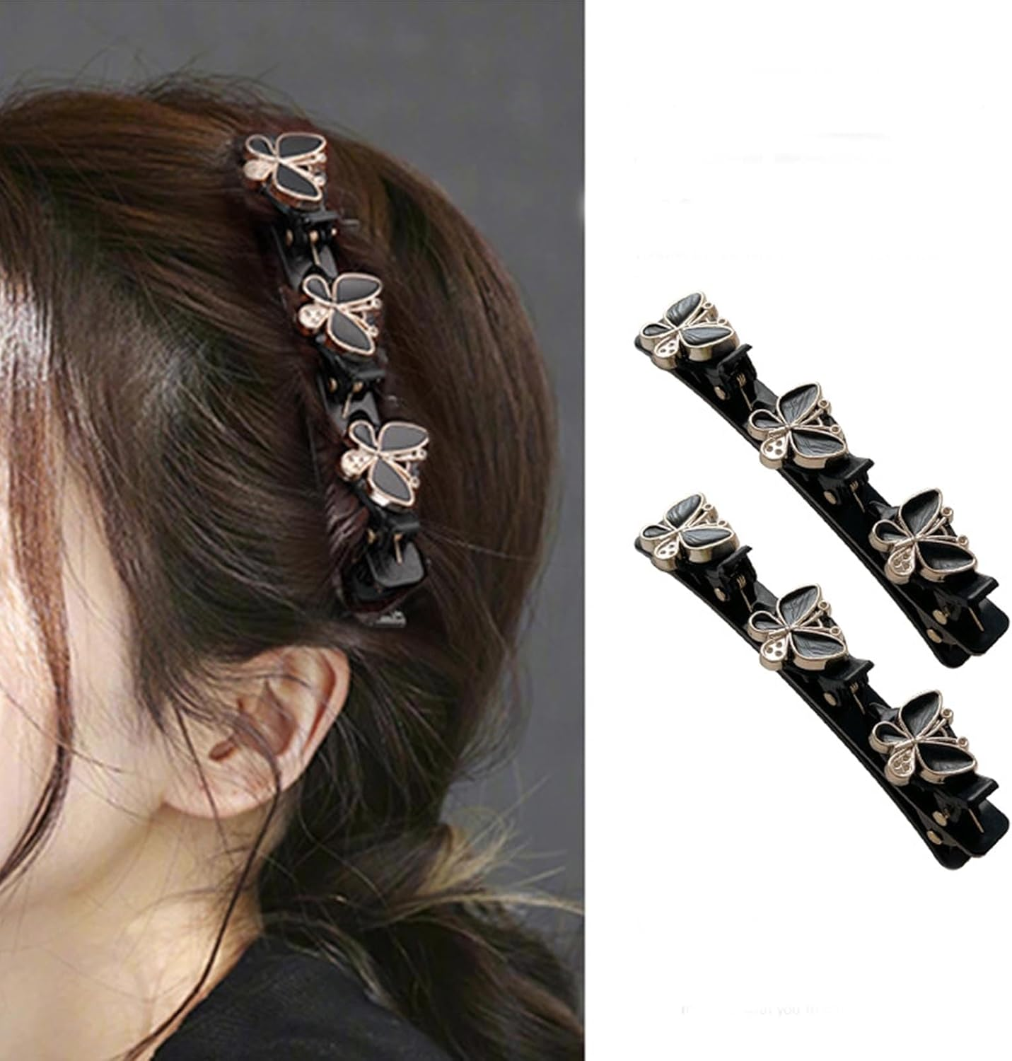 Braided Hair Clips with Sparkling Crystal Stone and 3 Small Clips Pearl-Shaped Hairpin Duckbill Clip Braided Hair Clip with Rhinestones for Women as a Gift (Style: C) image number 4