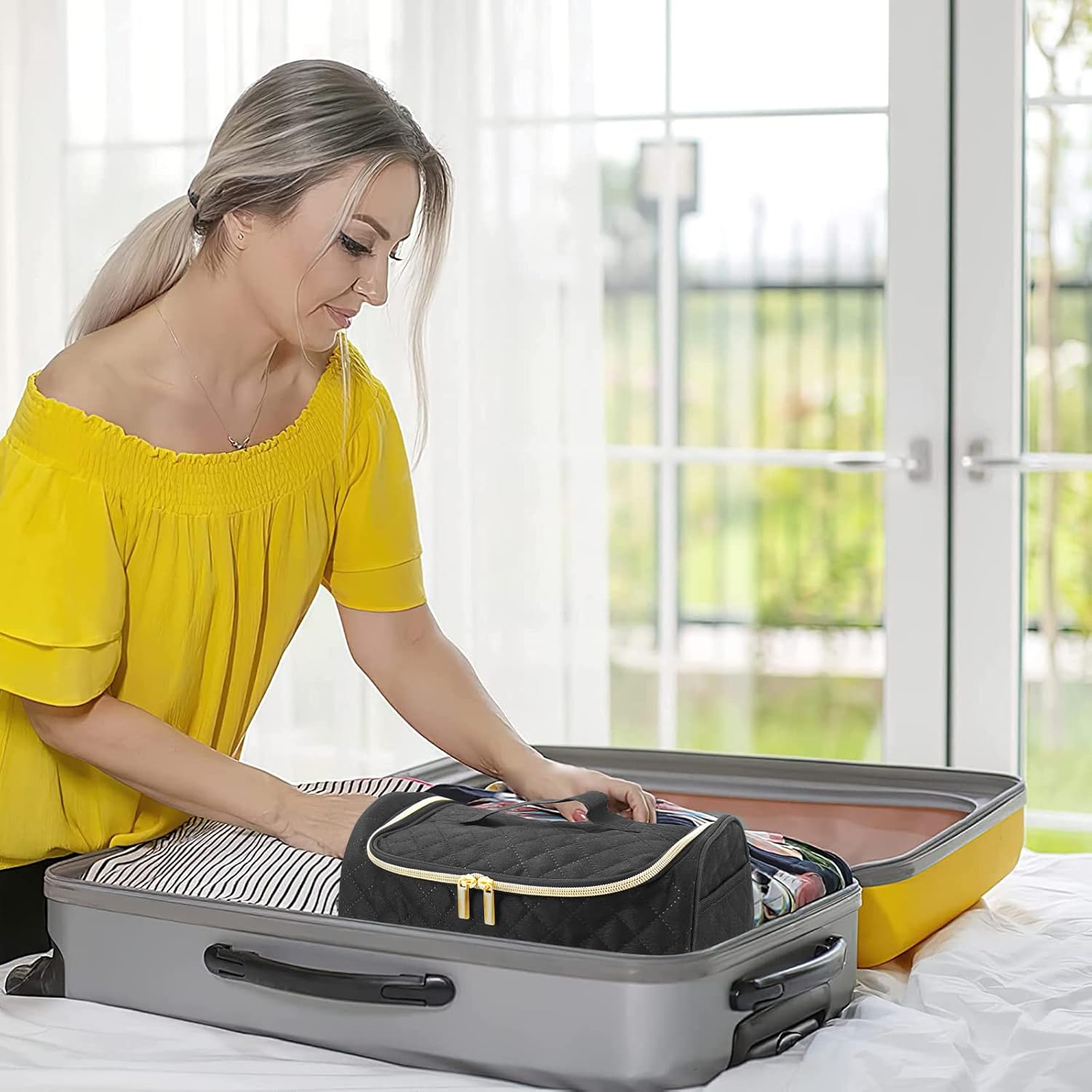 Linkidea Travel Carrying Case Compatible with Dyson Airwrap Styler, Portable Hanging Hair Dryer Storage Case with Side Mesh Pockets, Hair Dryer Accessories Organizer (Black), Black, M image number 2