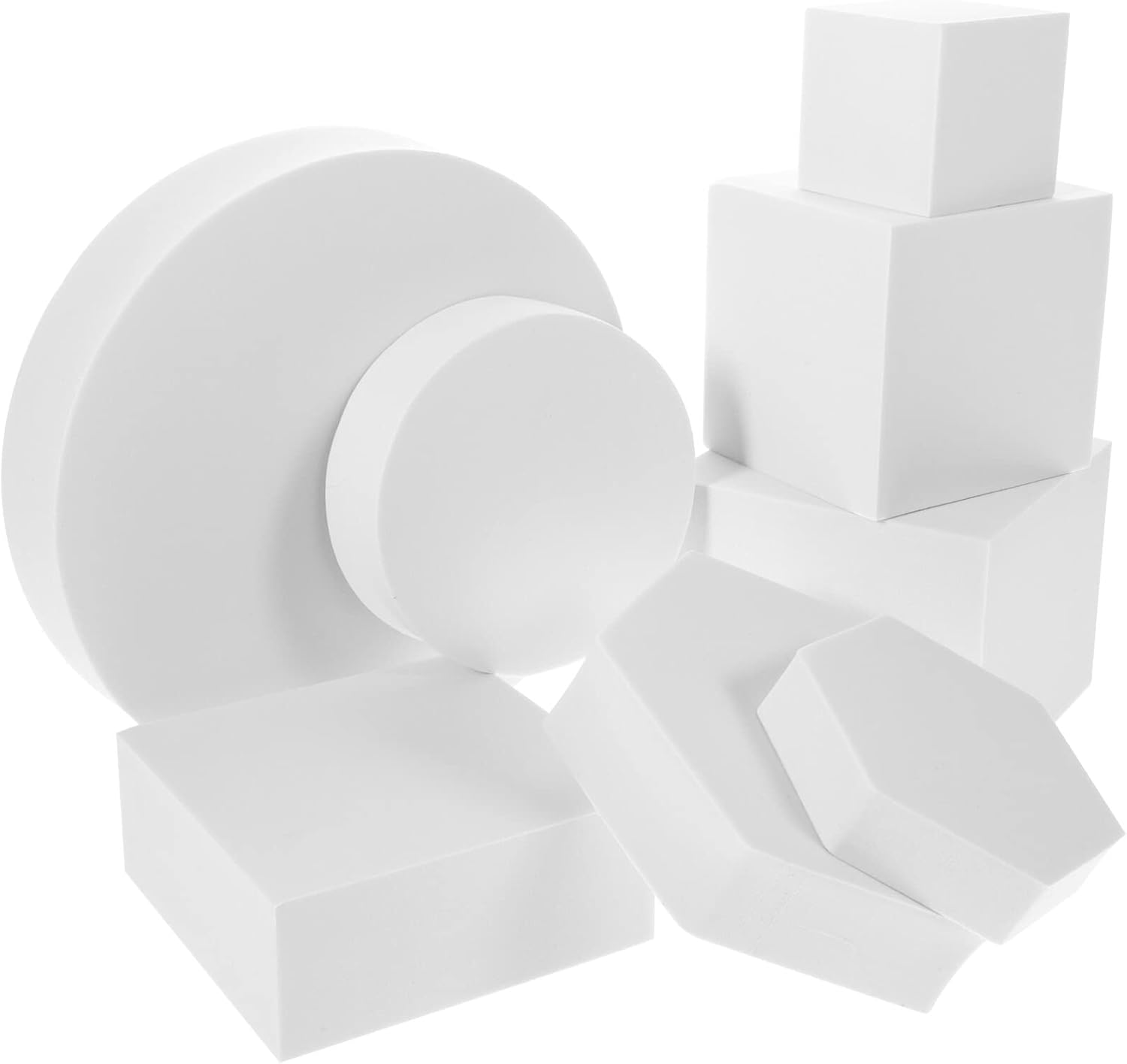 Alipis 8Pcs White Geometric Foam Photo Props for Jewelry, Cosmetics, Product Photography, Display Stands for Photoshoots, Lightweight and Waterproof