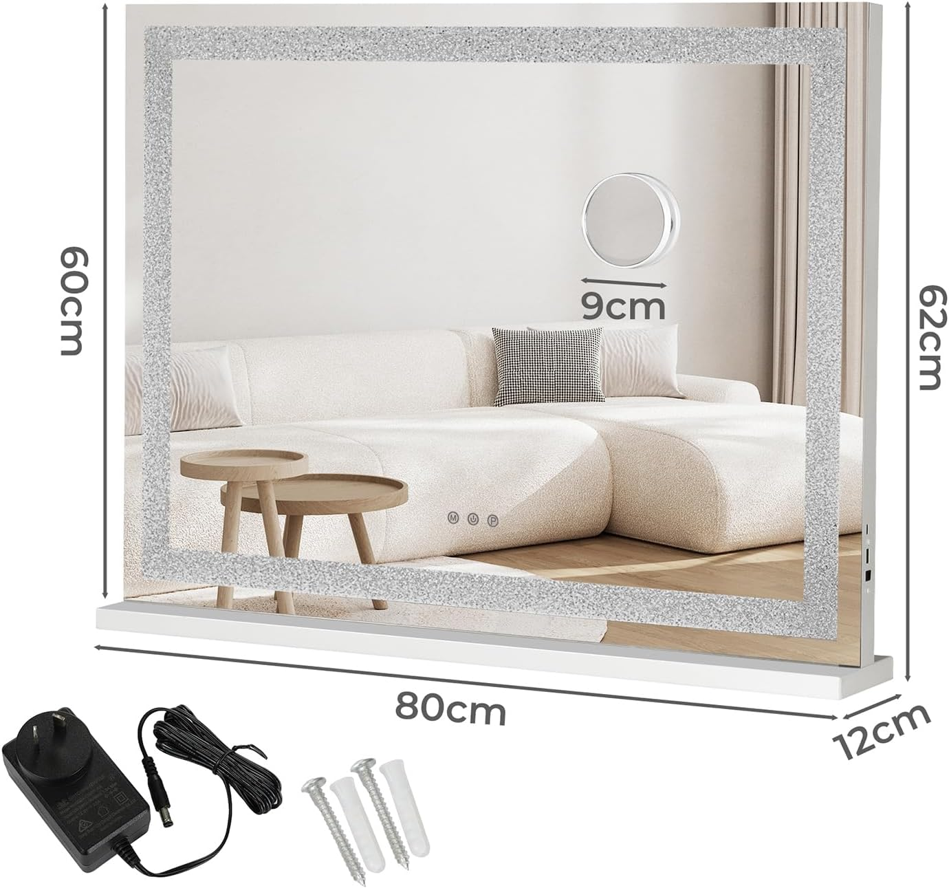 Yezi Vanity Mirrors Magnifying 5X with LED Lights,Hollywood Makeup Mirror 80X60Cm with 3 Color Lighting Modes,Smart Touch Control, Wall Mounted & Desk Tabletop,White image number 4