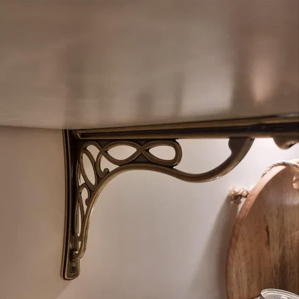 2 PCS 10 Inch Bracket Shelf Brackets Cast Iron Metal Corbels Ancient European Style Antique Brass - Black image number 5