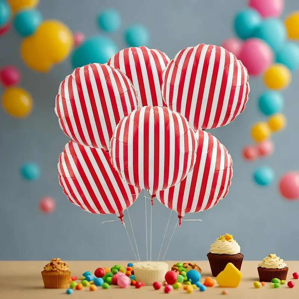 Fun Express 3/4250 Bal Red Stripe 18" (6Pc) -Party Decor Mylar Balloons-6 Pieces image number 3