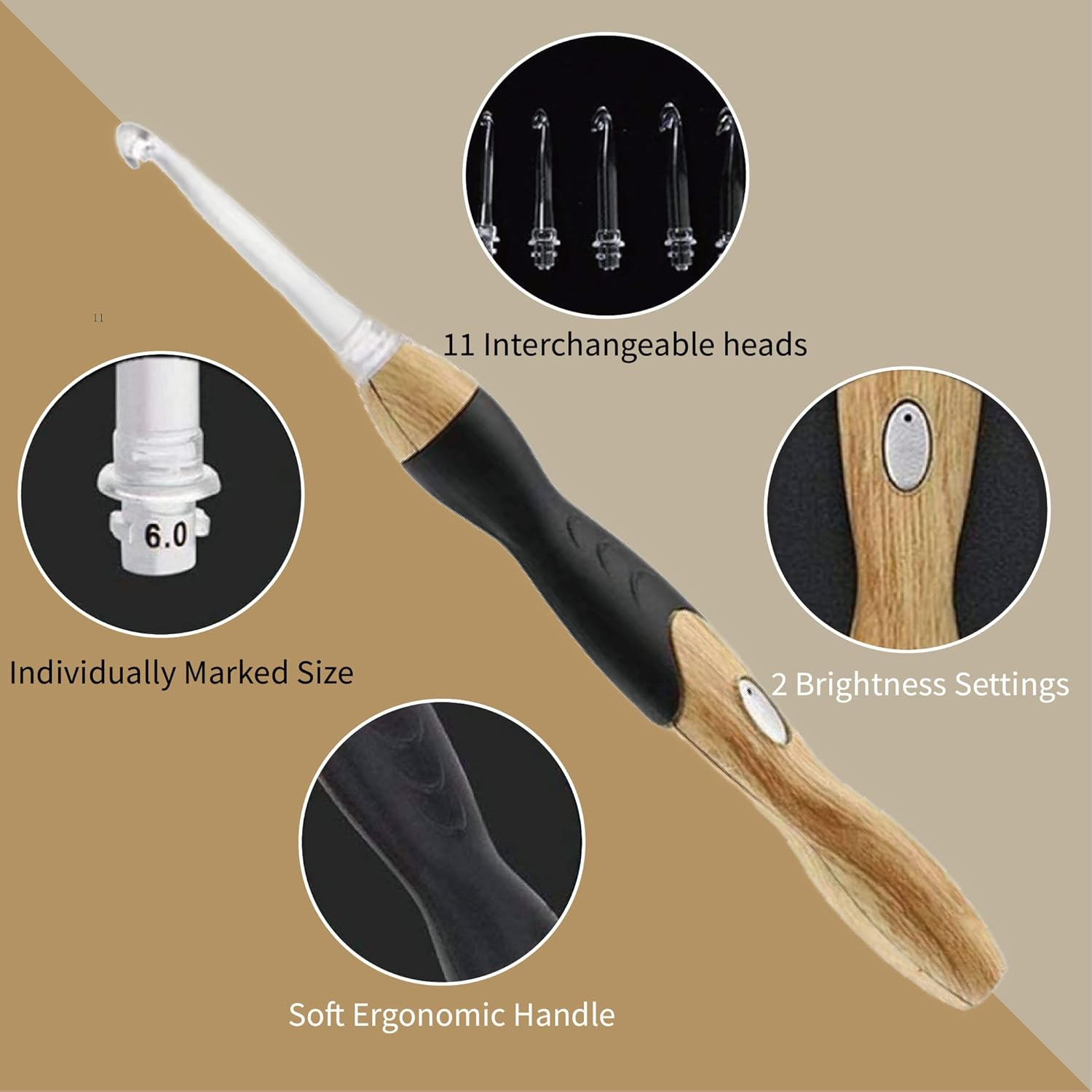 11 Sizes Lighted Crochet Hooks Set - Light up Crochet Hooks with Case,Rechargeable Light Crochet Hook 2.5Mm to 8Mm - Pink image number 5