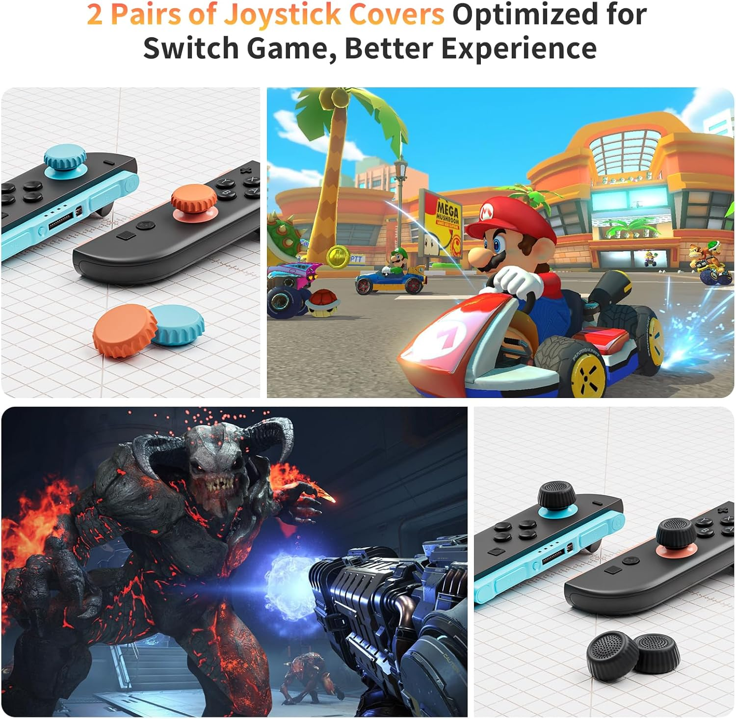 COOWPS Switch 2 Thumb Grips for Nintendo Switch 2 (2025) and Pro Controller, Anti-Slip Silicone Joystick Cover, Comfort Ergonomic Design Thumb Grip Caps for Switch 2 image number 4