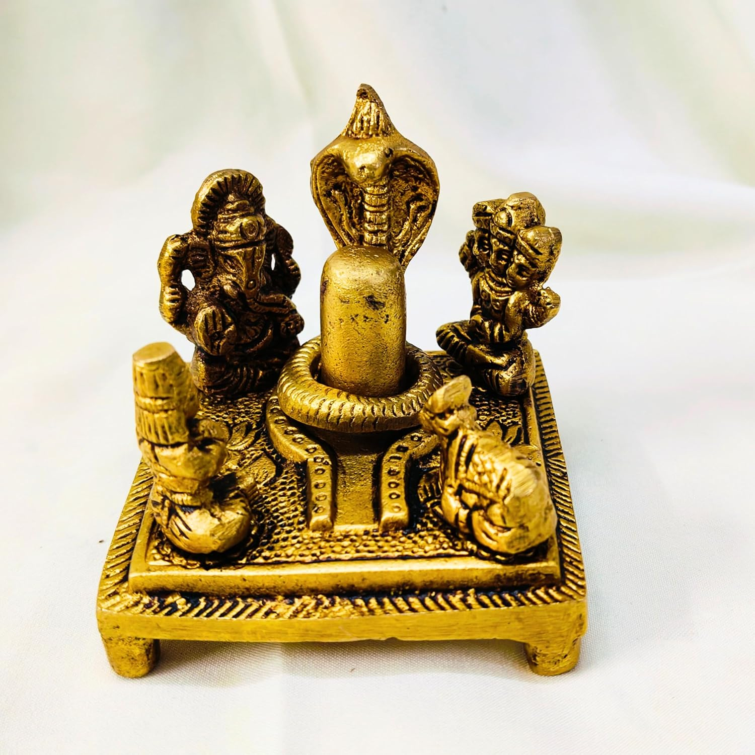 Brass Shiv Panchayat Idol 3" Inch | Shiva Lingam with Nandi, Parvati, Ganesh & Kartikeya | Shiv Parivar Statue | Bholenath Family Murti for Home Temple, Puja, Diwali Decor & Spiritual Gift image number 1