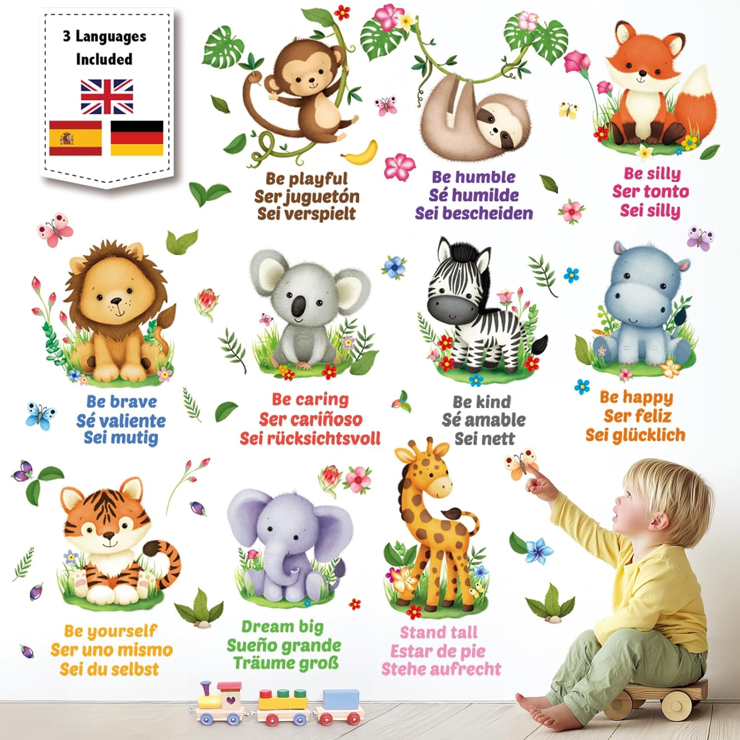 DECOWALL DSL-8067 Baby Jungle Animals Wall Stickers Decals Kids Nursery D&eacute;cor Baby Safari Boys Room Art Wallpaper Girl Decorations Elephant Lion Playroom Giraffe Bedroom Gift