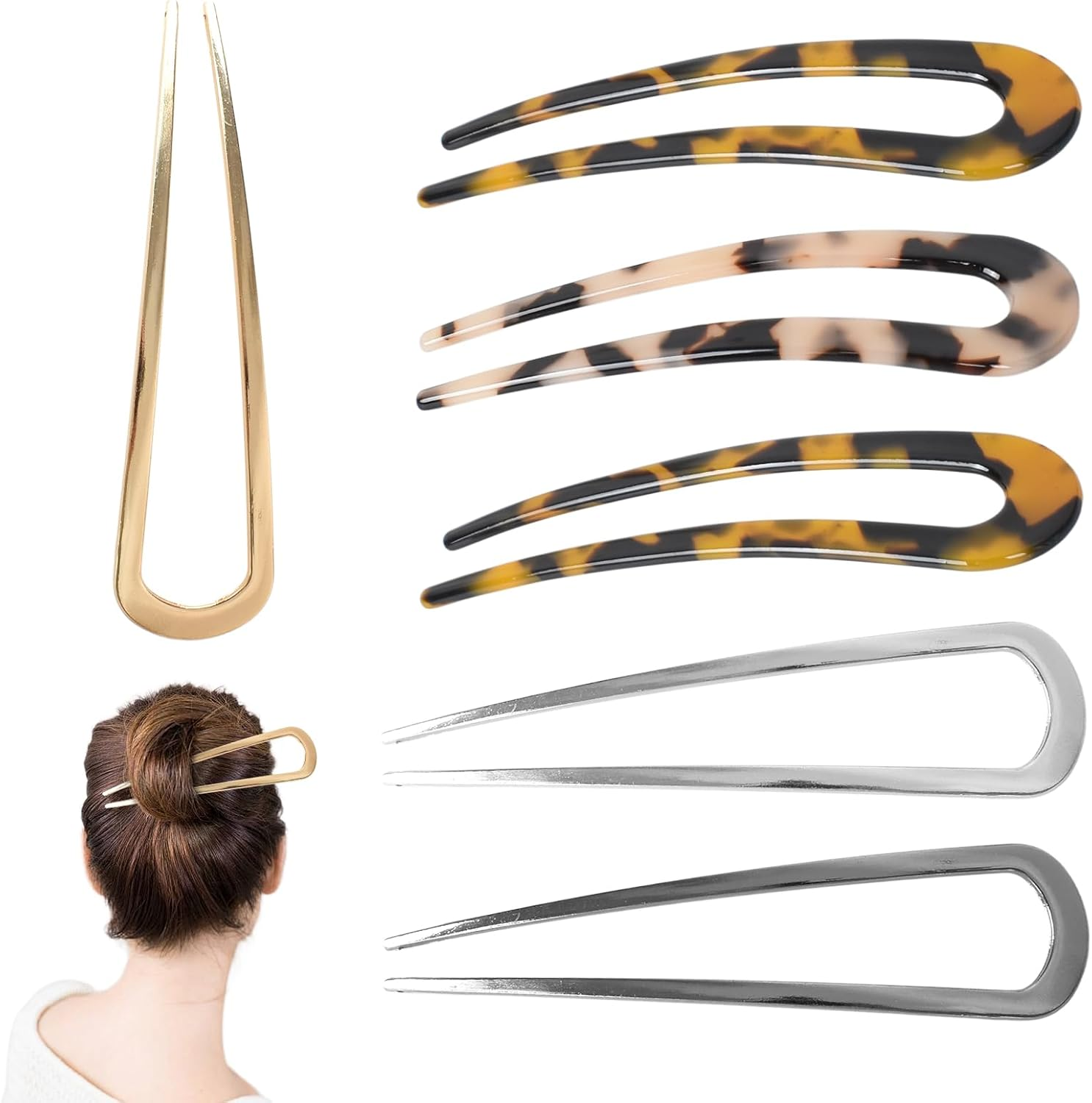 French Hair Pins, 6 Different U Shaped Hairpins, Delicate Hair Accessories for Women, Hair Clips for Ceremonies, Graduations, Exquisite Occasions image number 5