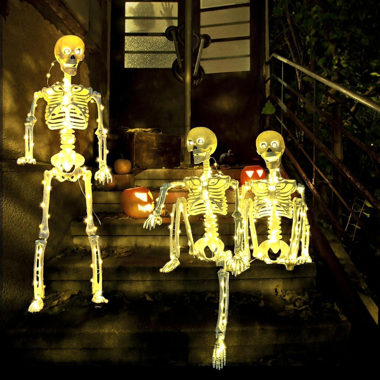 Halloween Skeleton Decorations - 40" (100Cm) Light-Up Skeleton with LED Poseable Full Body with Halloween Prop for Indoor & Outdoor Yard, Porch, Haunted House & Party Decor (1 Pack) image number 3