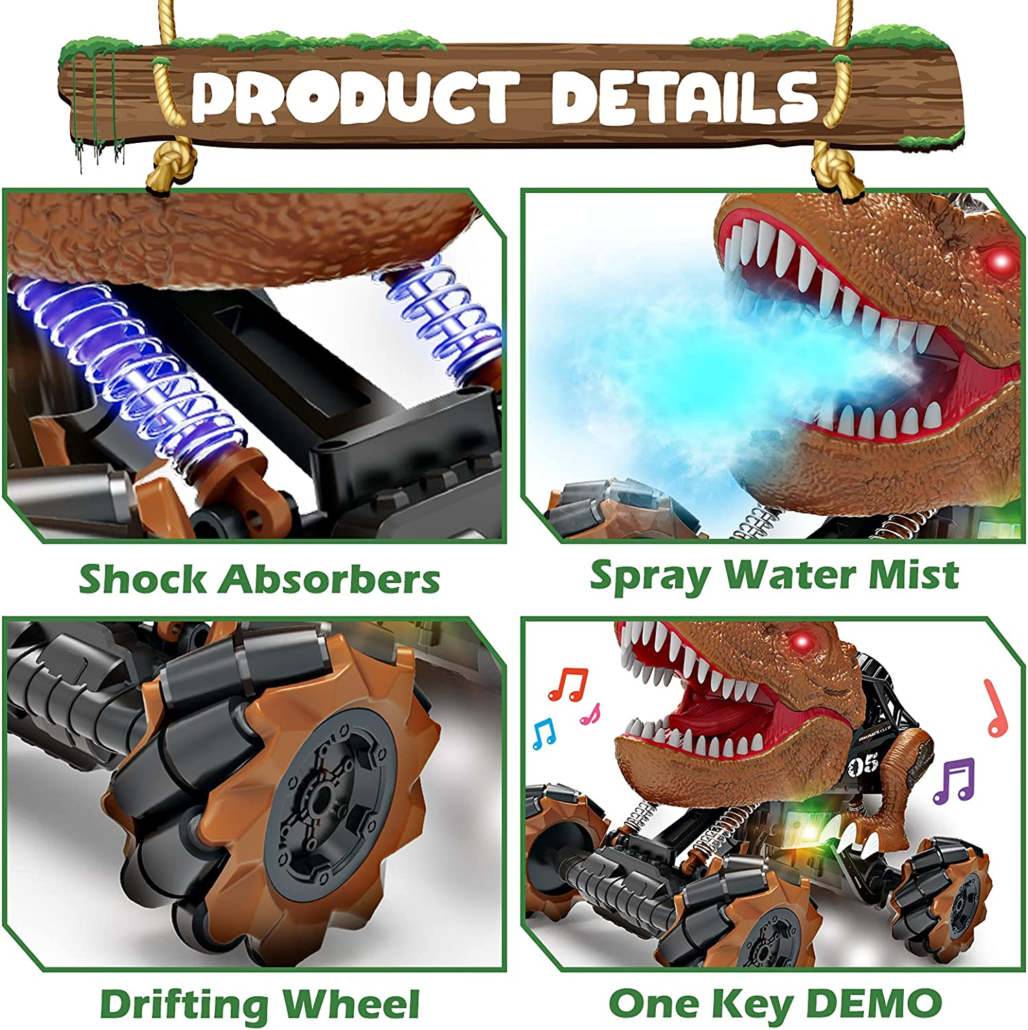 REMOKING Remote Control Dinosaur Toys,Dinosaur Car Kids Toy with Drift Stunt,Spray,Led Lights,Roaring,4X4 RC T-Rex Dinosaur Trucks for 6-12 Year Old Boys Girls, Birthday Gifts for Children image number 2