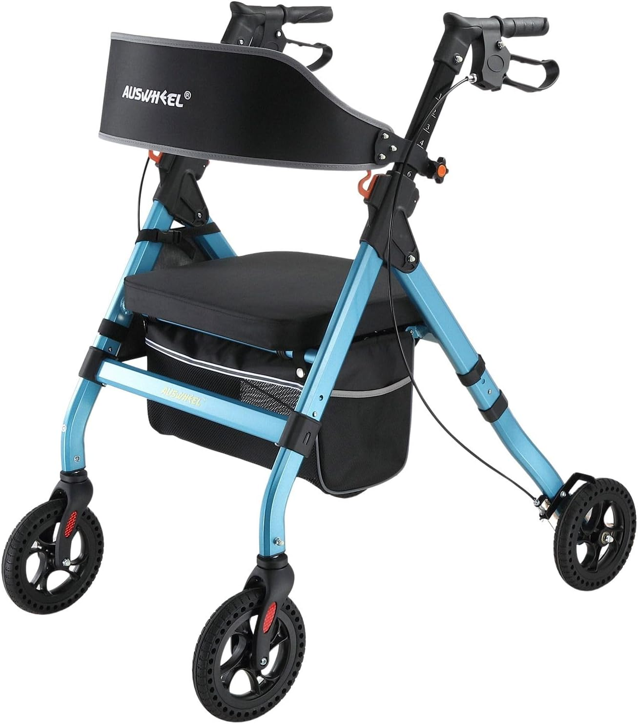 GENKI Aluminum Rollator Walker with Seat 4 Wheel Seniors Elderly Lightweight Walking Mobility Trolley Folding Wheelchair Rolling Frame Storage