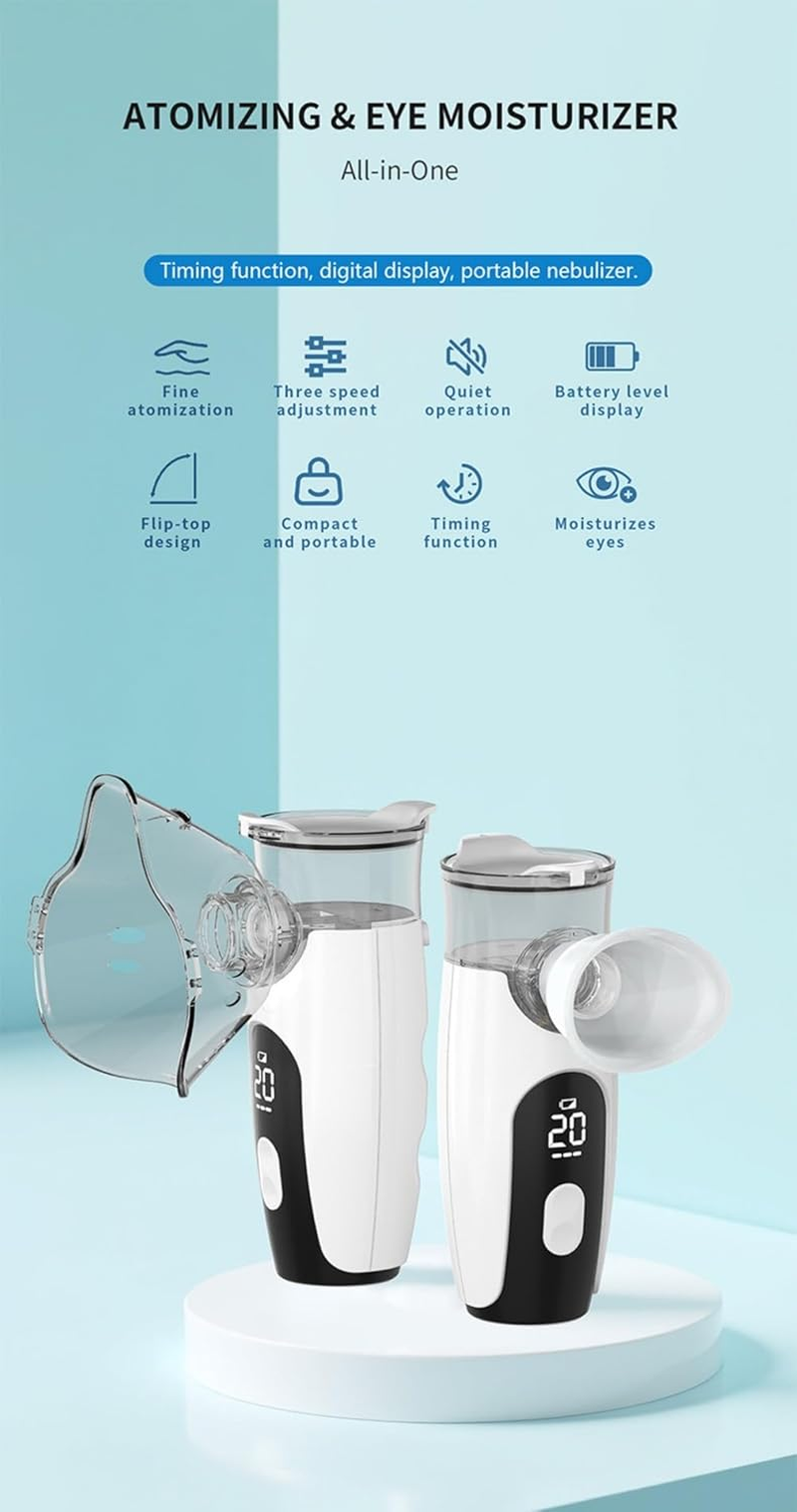 Rechargeable Portable Nebulizer & Eye Steamer for Adults and Kids with Interchangeable Nozzles, LED Display & Timing Function, Eye Mist Steamer for Moisturizing & Cleaning, Versatile Nebulizer for Travel Home Use image number 2